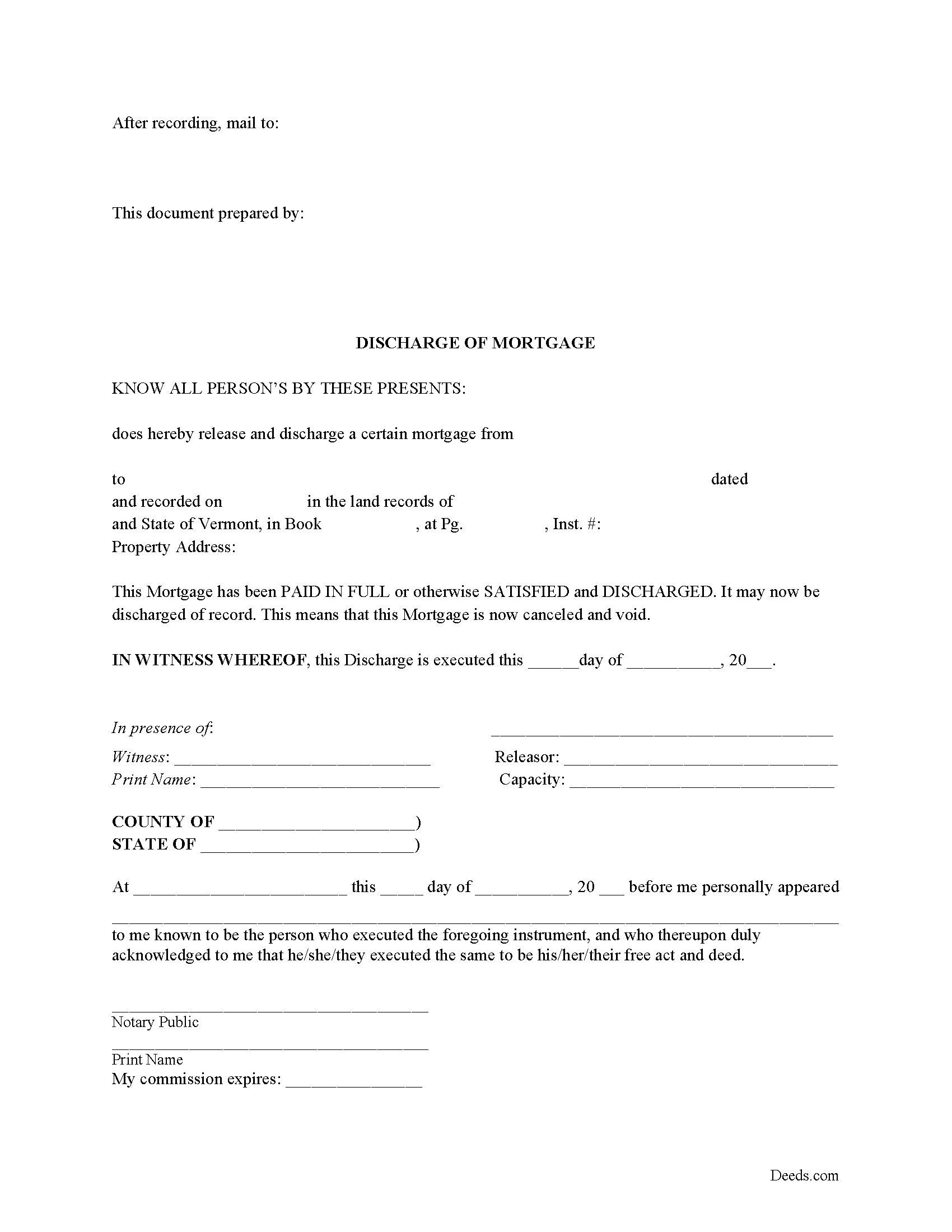 Discharge of Mortgage Form