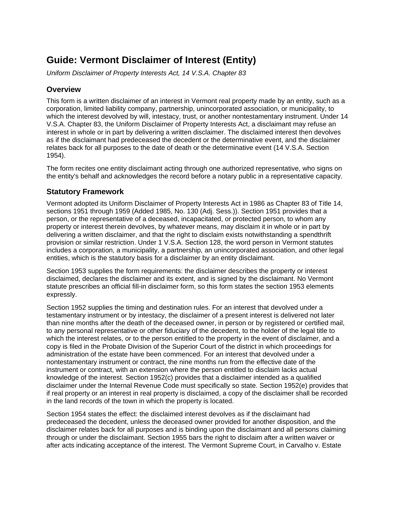 Essex County Disclaimer of Interest (Entity) Guide