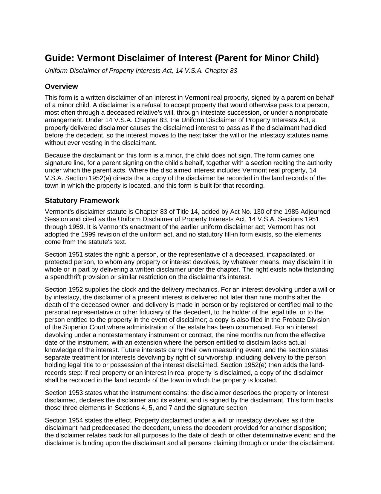 Essex County Disclaimer of Interest (Parent for Minor Child) Guide