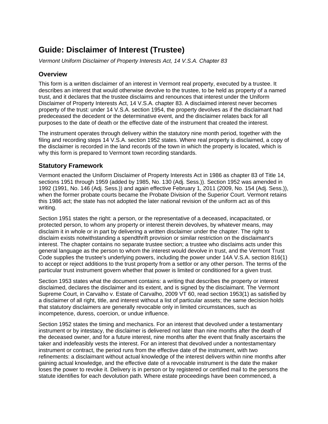 Essex County Disclaimer of Interest (Trustee) Guide