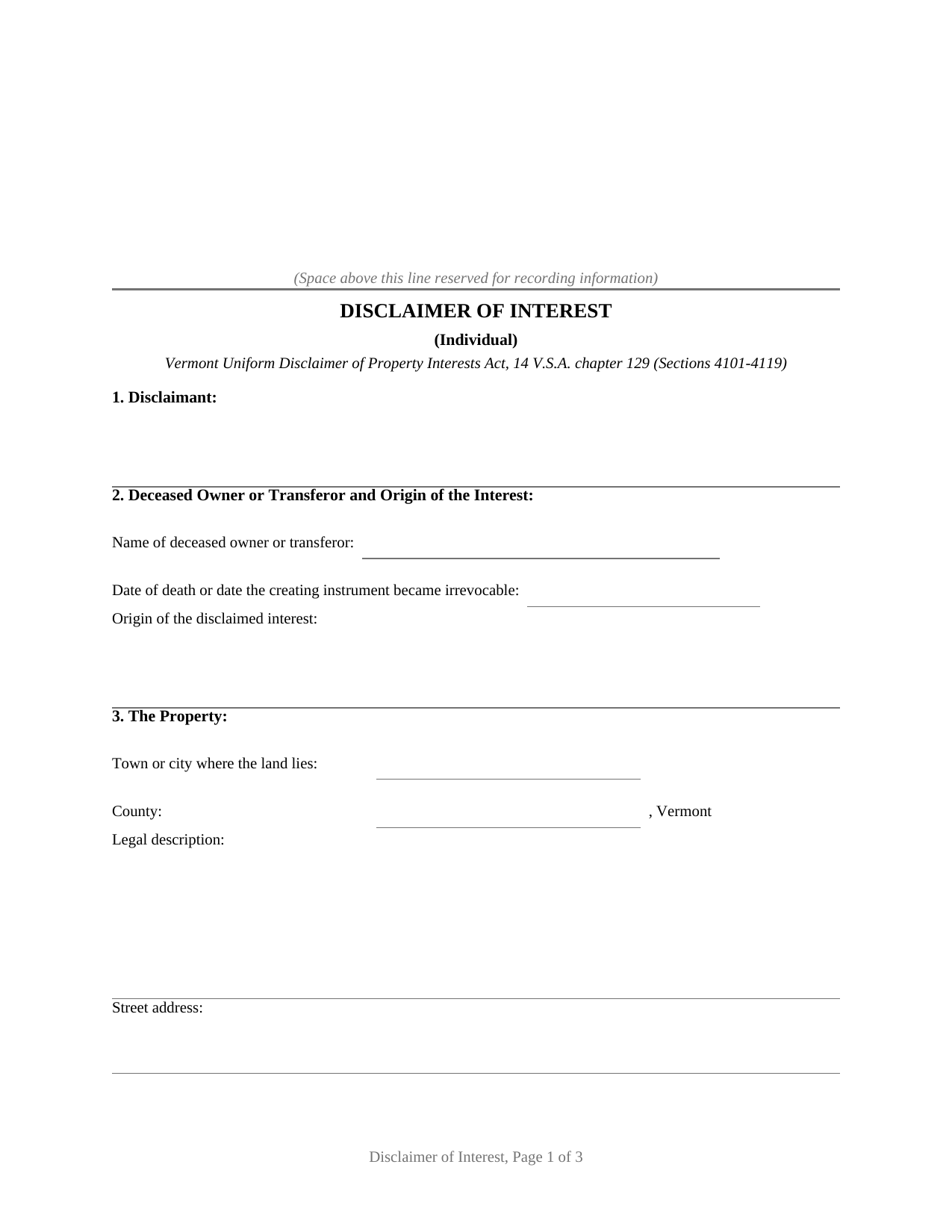Orange County Disclaimer of Interest Form