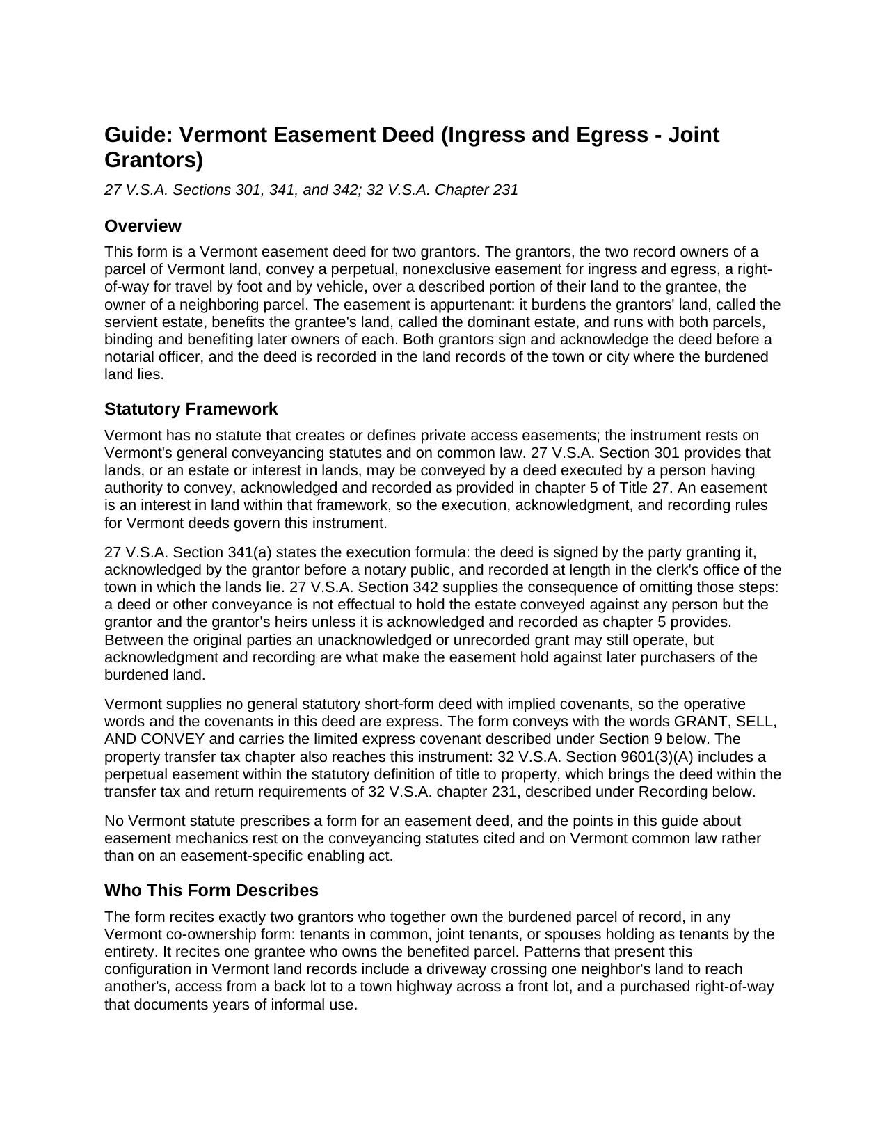 Essex County Easement Deed (Ingress and Egress - Joint Grantors) Guide