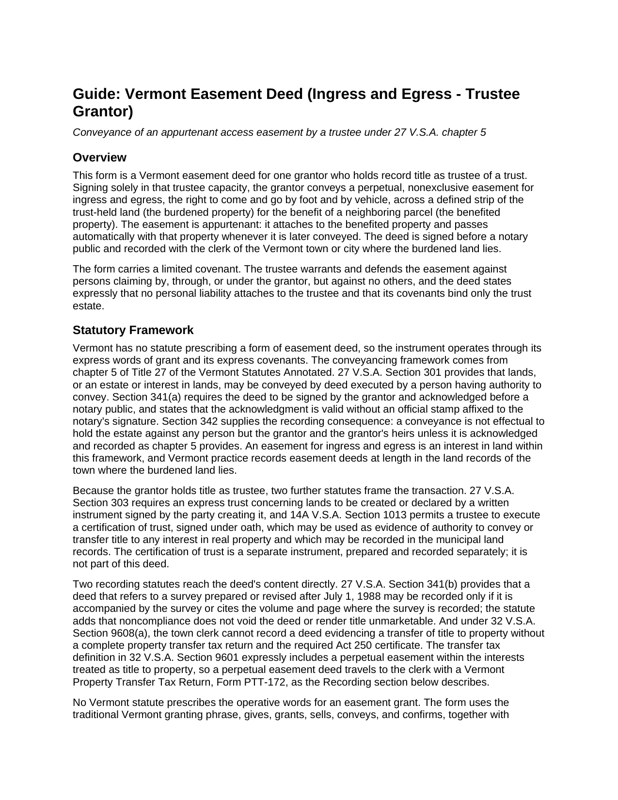 Essex County Easement Deed (Ingress and Egress - Trustee Grantor) Guide