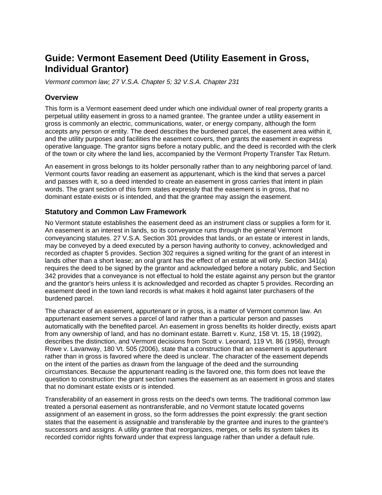 Essex County Easement Deed (Utility - In Gross - Individual Grantor) Guide
