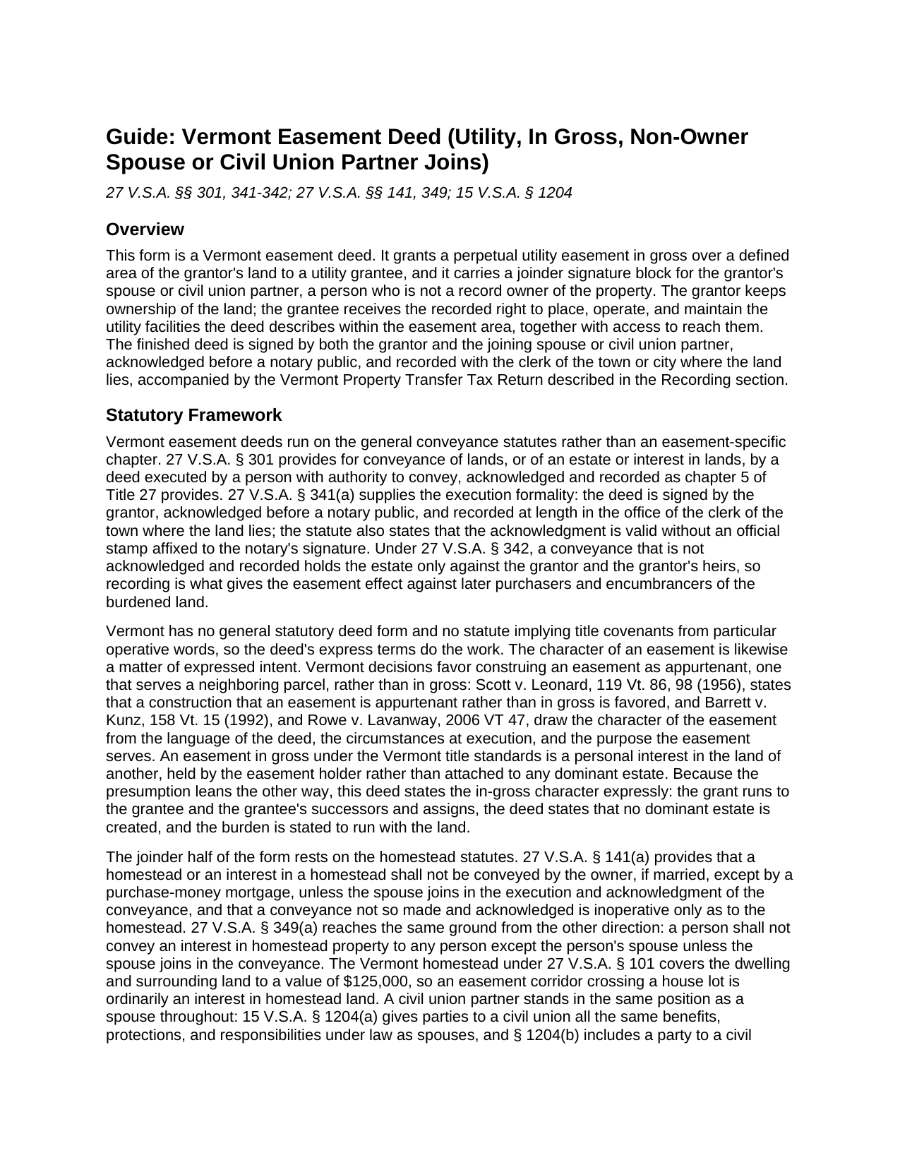 Essex County Easement Deed (Utility, In Gross, Non-Owner Spouse or Civil Union Partner Joins) Guide