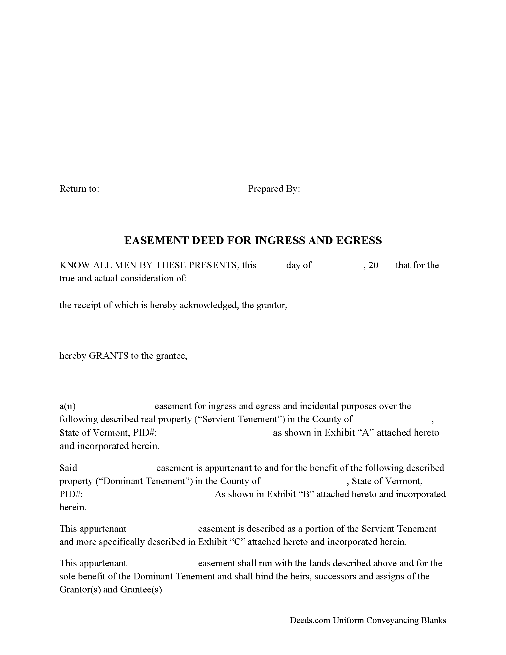 Addison County Easement Deed Form