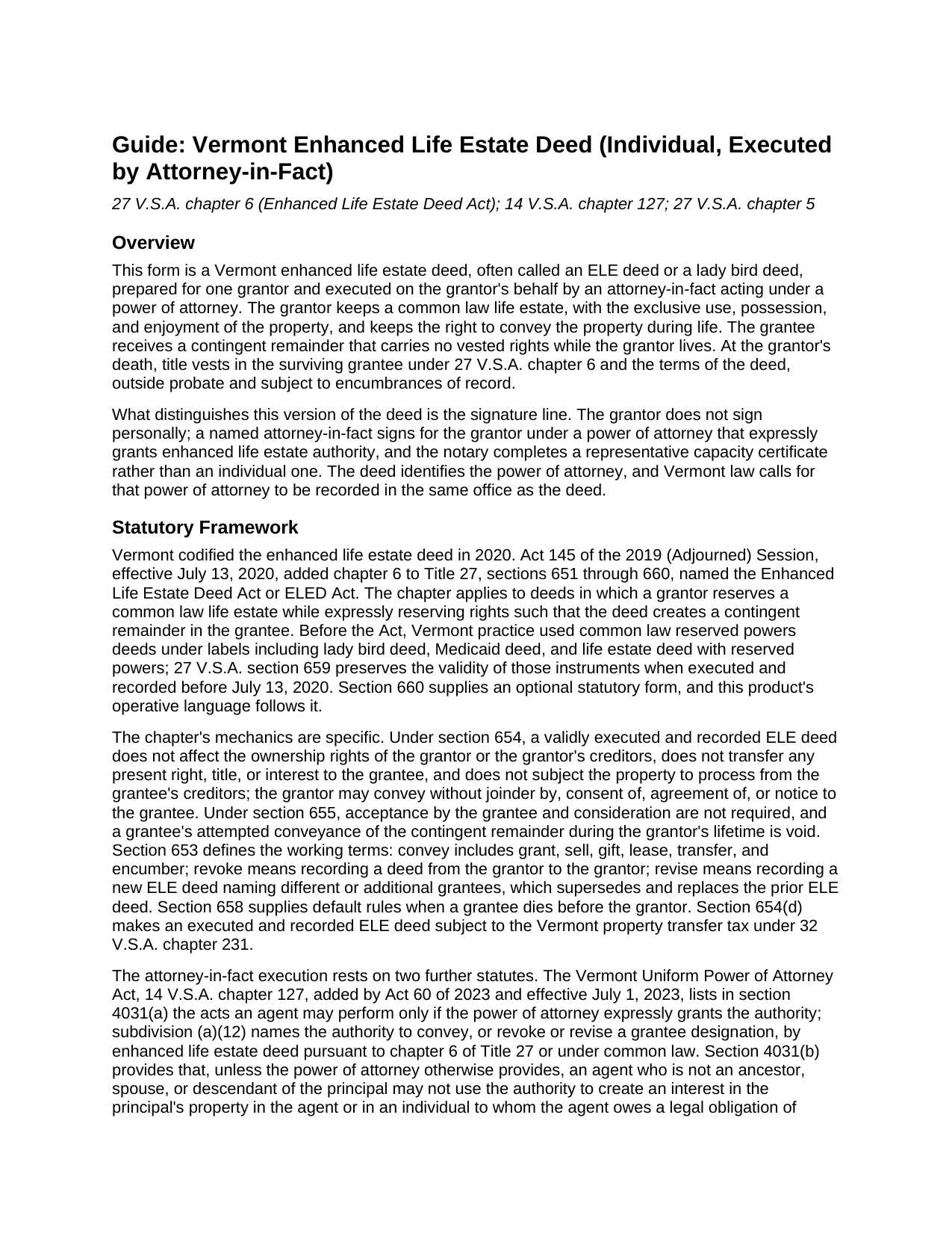Essex County Enhanced Life Estate Deed (Individual, Executed by Attorney-in-Fact) Guide