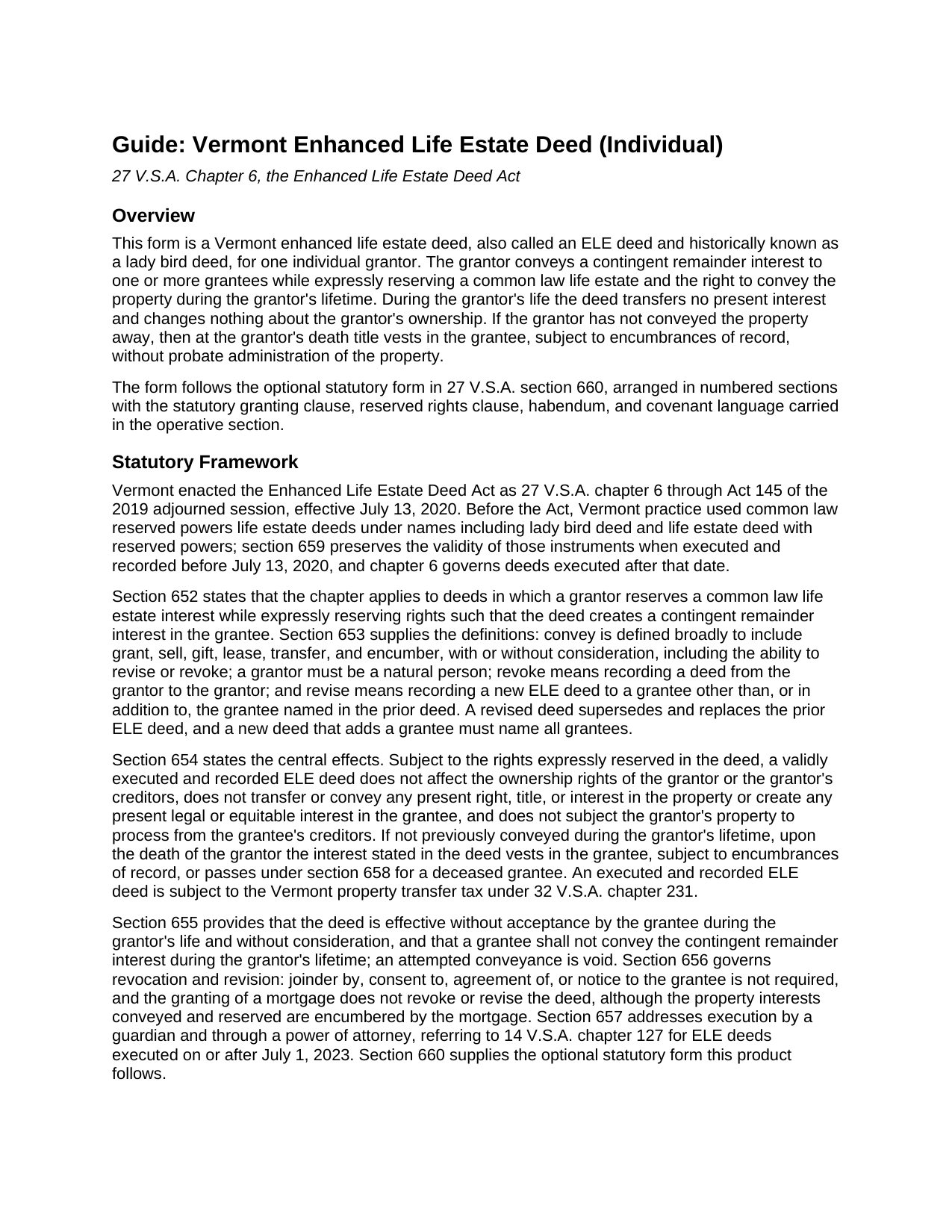 Essex County Enhanced Life Estate Deed (Individual) Guide