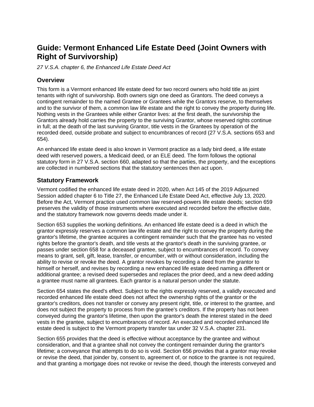 Essex County Enhanced Life Estate Deed (Joint Owners with Right of Survivorship) Guide