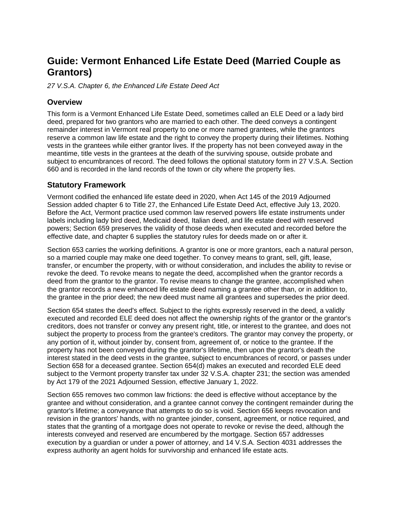 Essex County Enhanced Life Estate Deed (Married Couple as Grantors) Guide