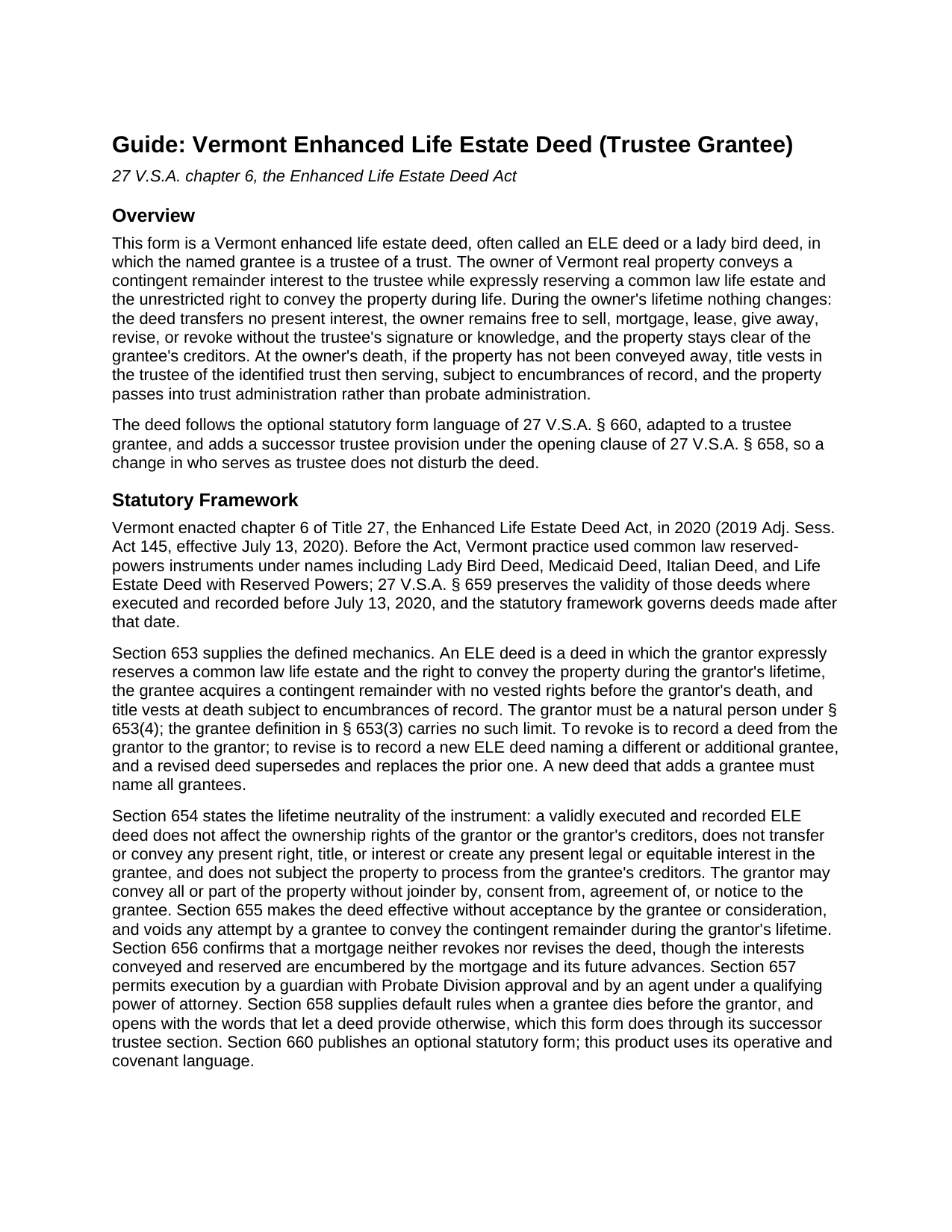 Essex County Enhanced Life Estate Deed (Trustee Grantee) Guide