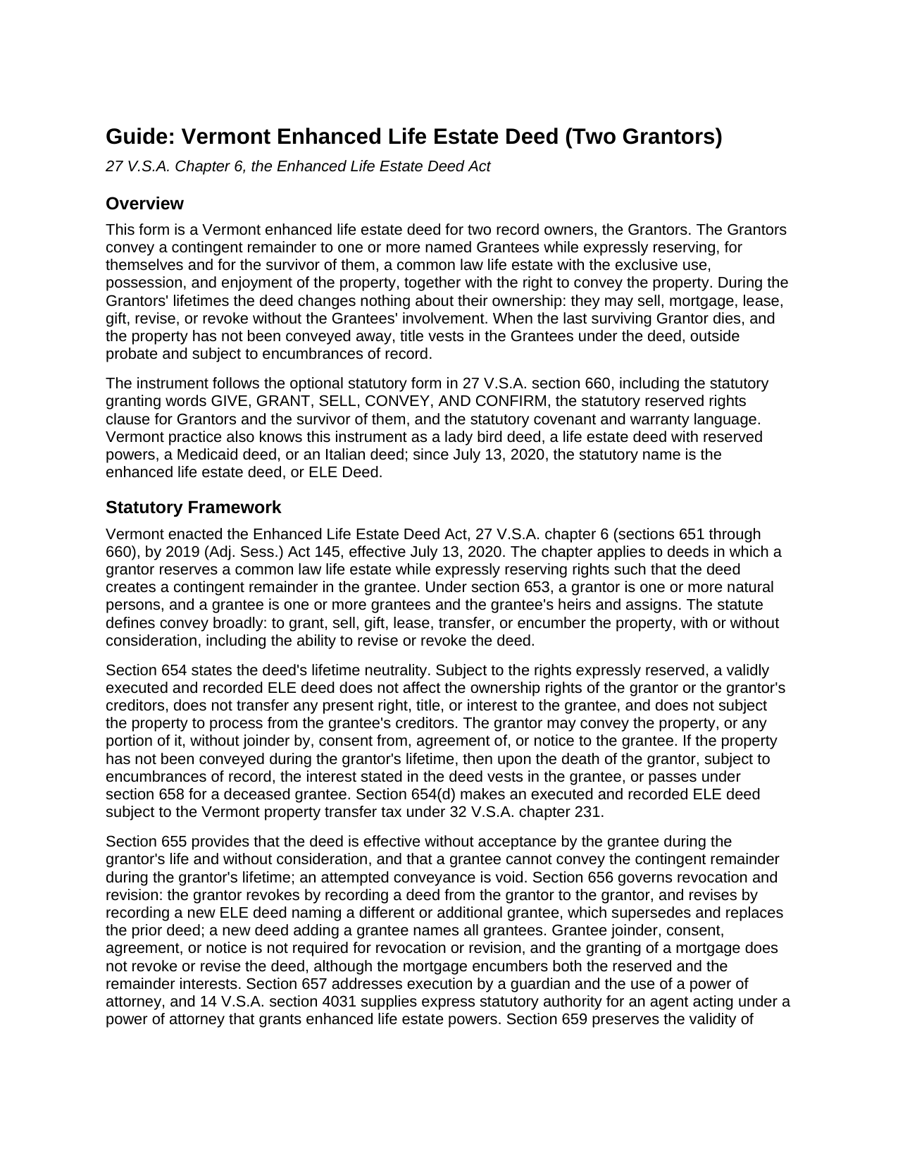 Essex County Enhanced Life Estate Deed (Two Grantors) Guide