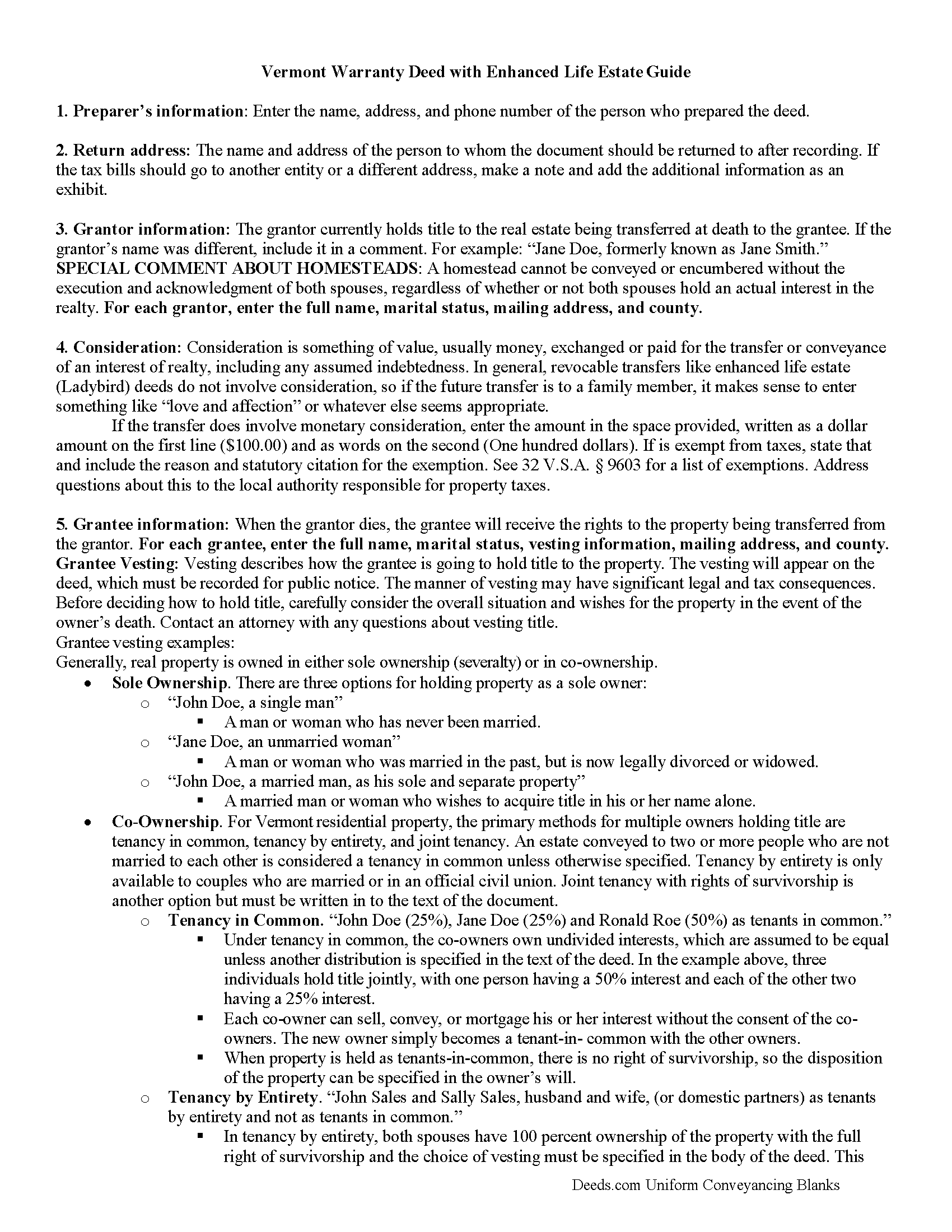 Washington County Enhanced Life Estate Warranty Deed Guide