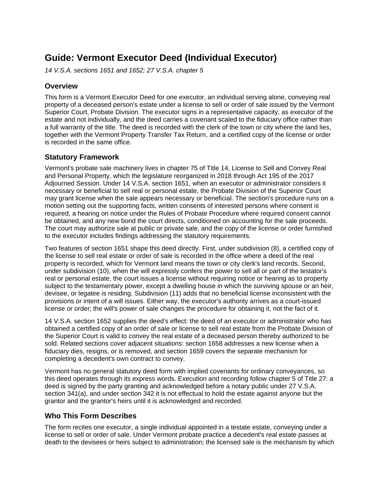 Essex County Executor Deed (Individual Executor) Guide