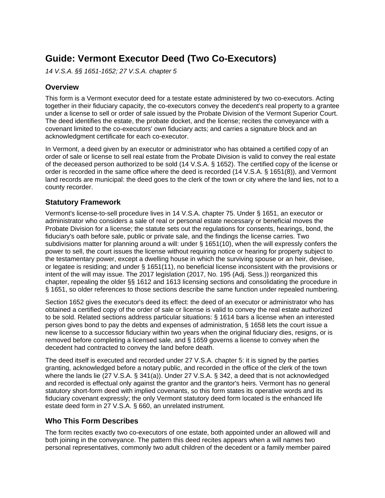 Essex County Executor Deed (Two Co-Executors) Guide