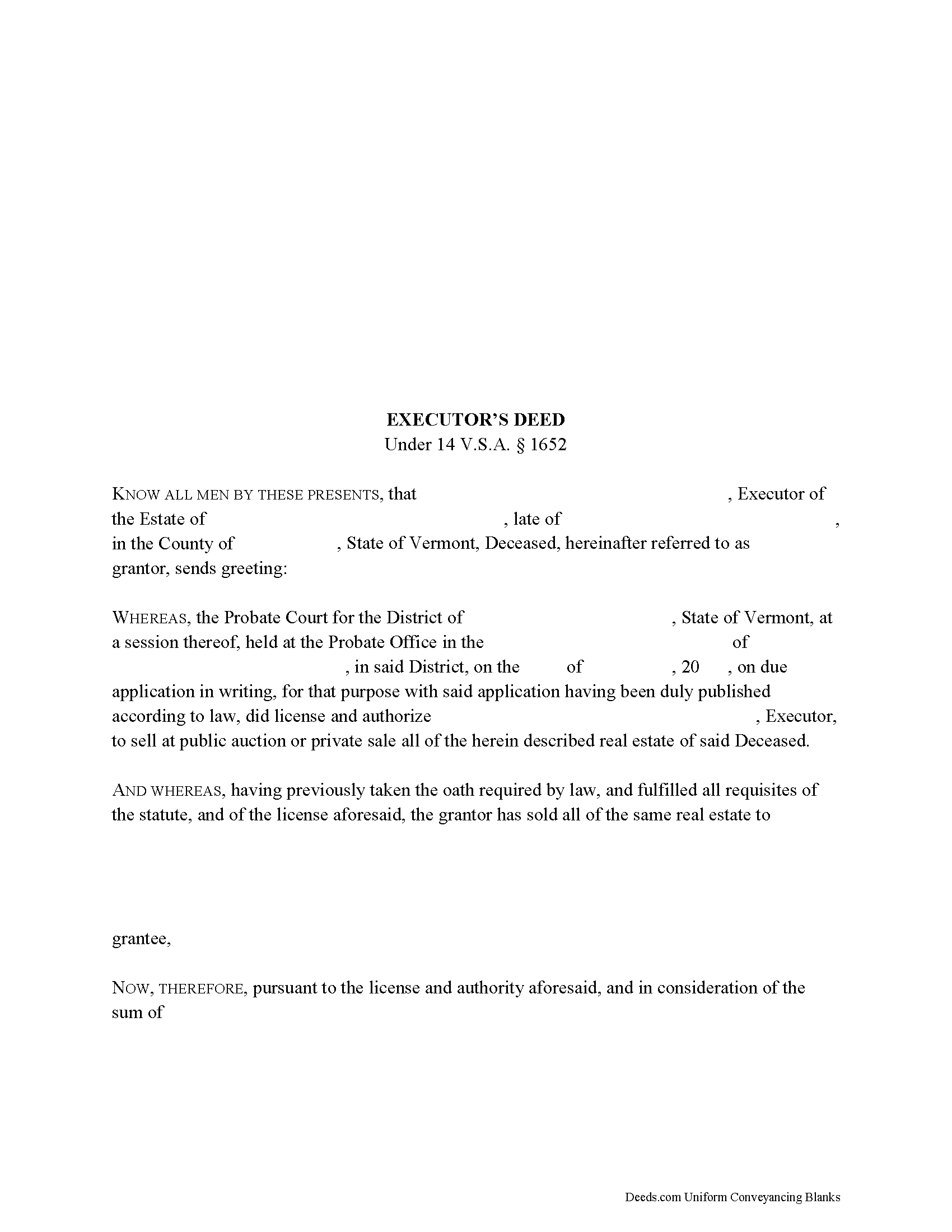 Addison County Executor Deed Form