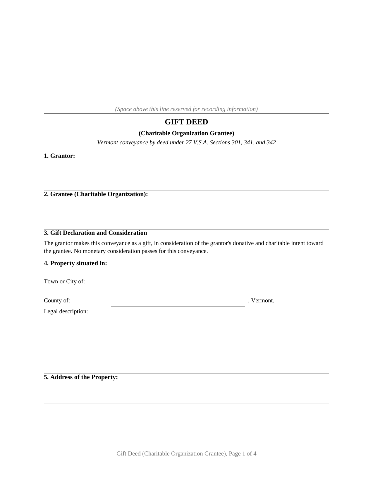 Orange County Gift Deed (Charitable Organization Grantee) Form