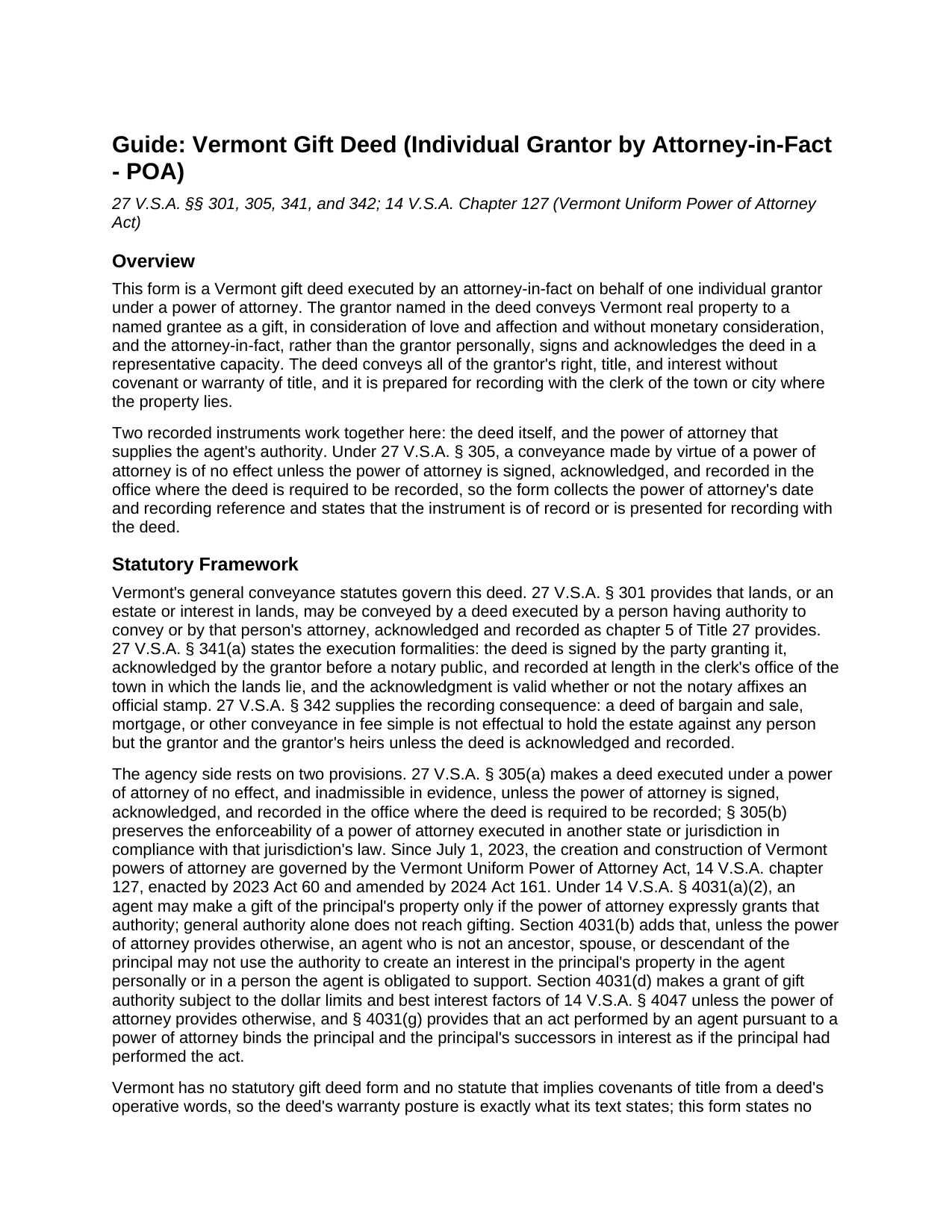 Washington County Gift Deed (Individual Grantor by Attorney-in-Fact - POA) Guide