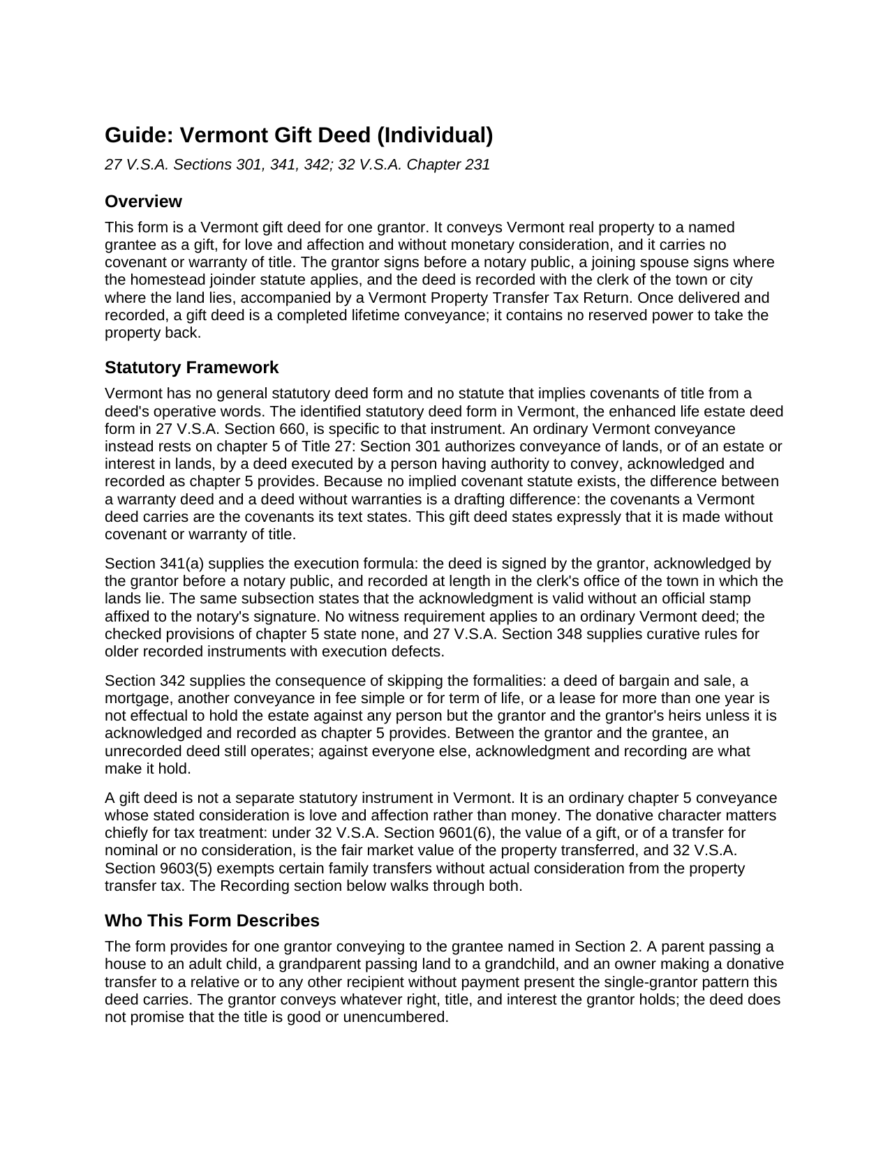 Caledonia County Gift Deed (Individual) Guide