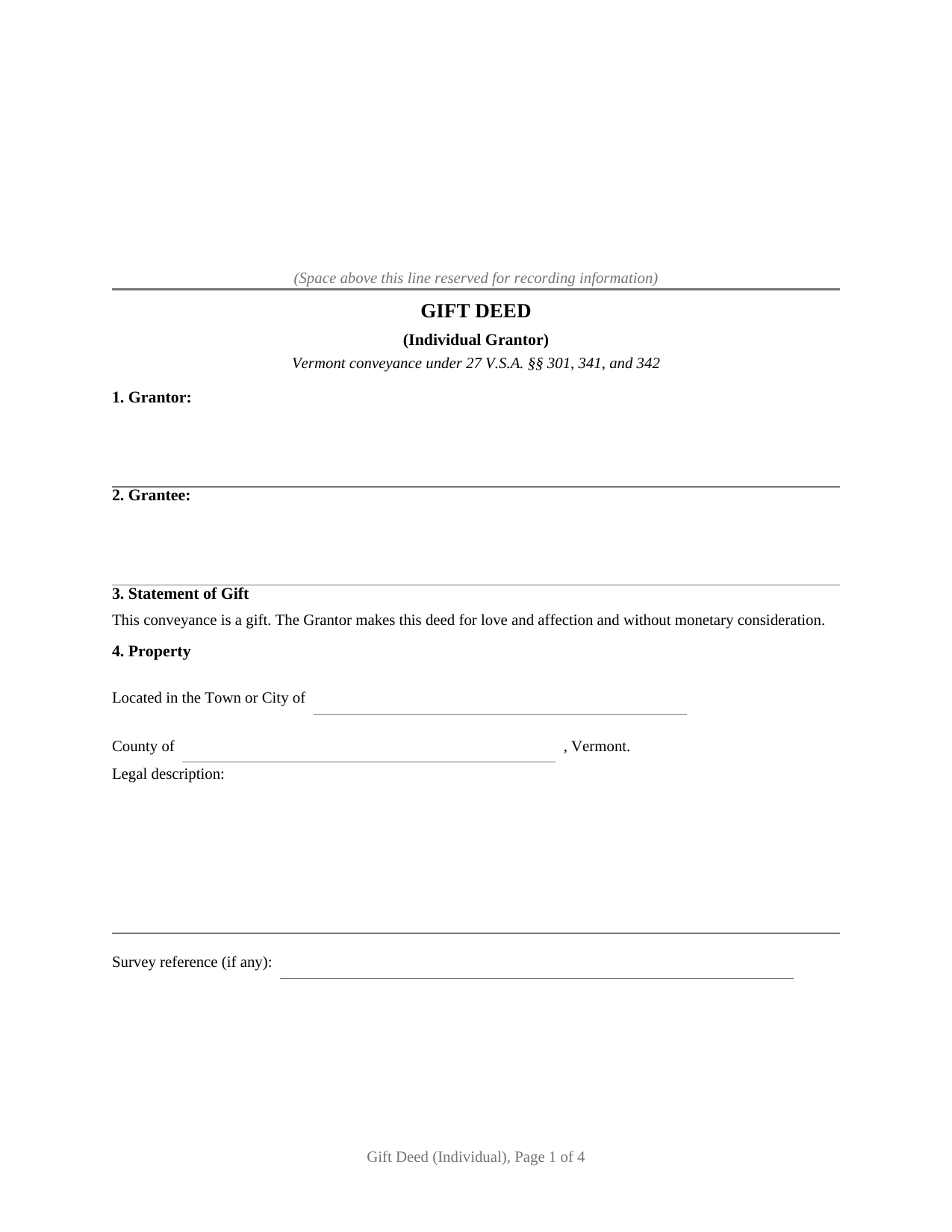 Essex County Gift Deed (Individual) Form