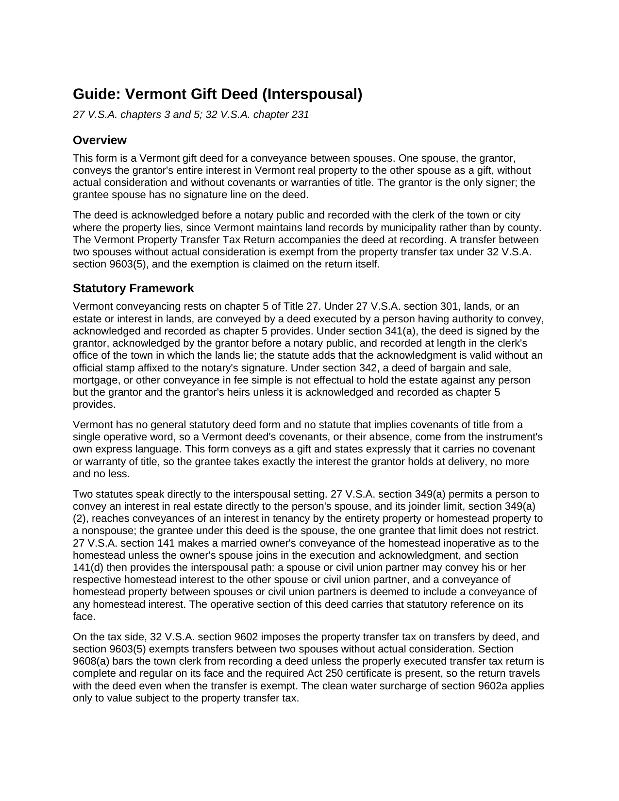 Caledonia County Gift Deed (Interspousal) Guide