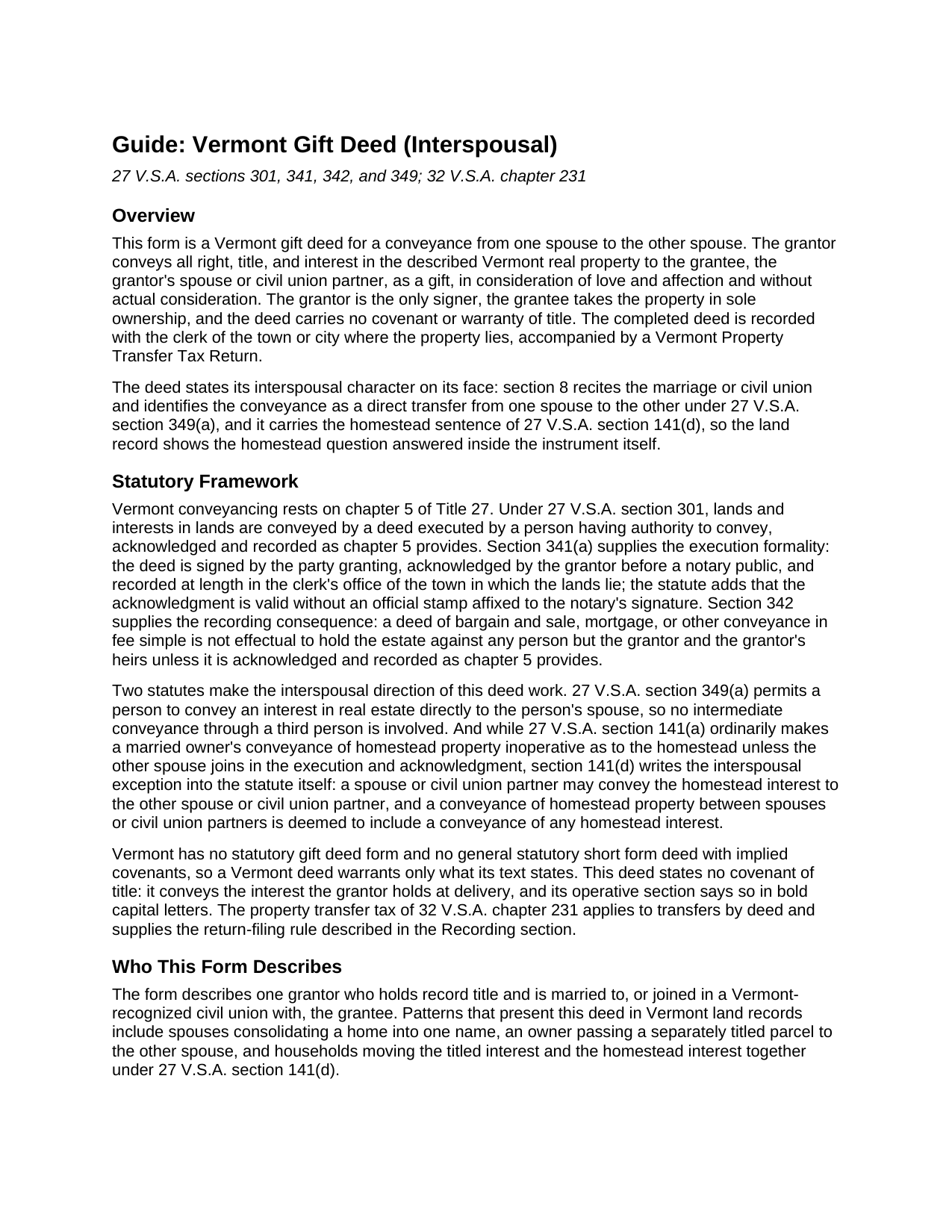 Rutland County Gift Deed (Interspousal) Guide