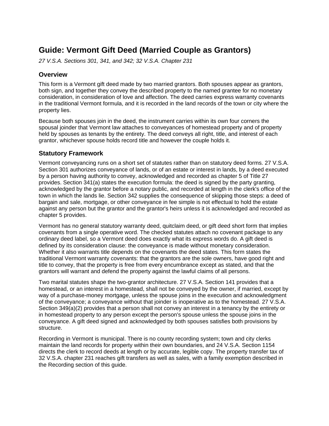 Caledonia County Gift Deed (Married Couple as Grantors) Guide