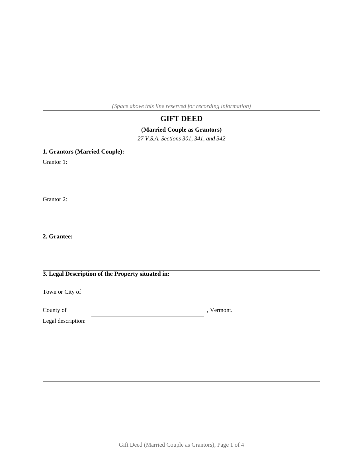 Caledonia County Gift Deed (Married Couple as Grantors) Form