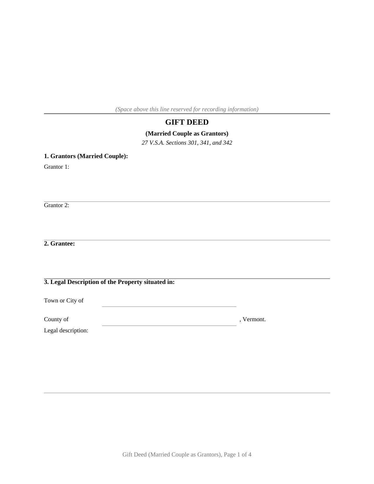 Caledonia County Gift Deed (Married Couple as Grantors) Form