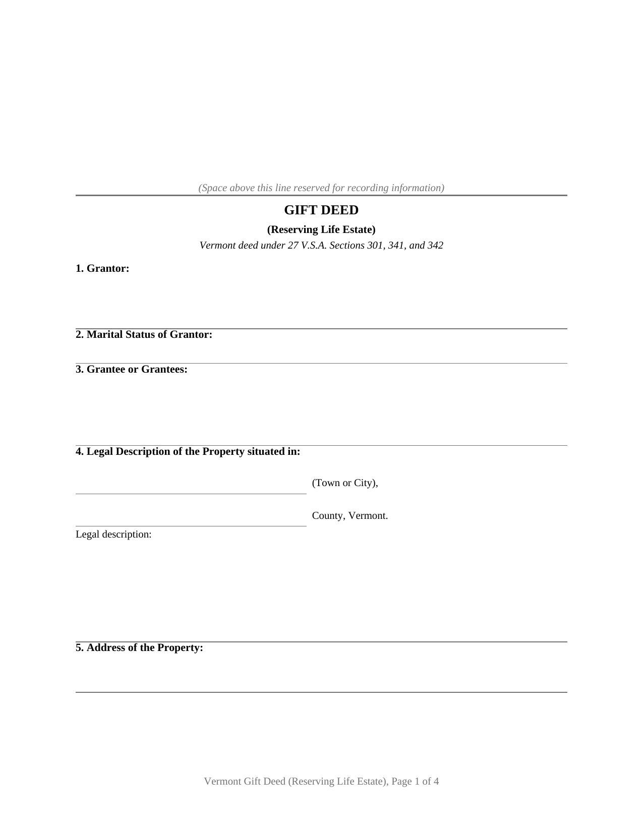 Washington County Gift Deed (Reserving Life Estate) Form