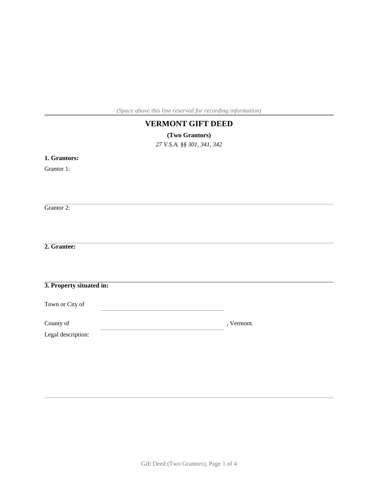 Caledonia County Gift Deed (Two Grantors) Form