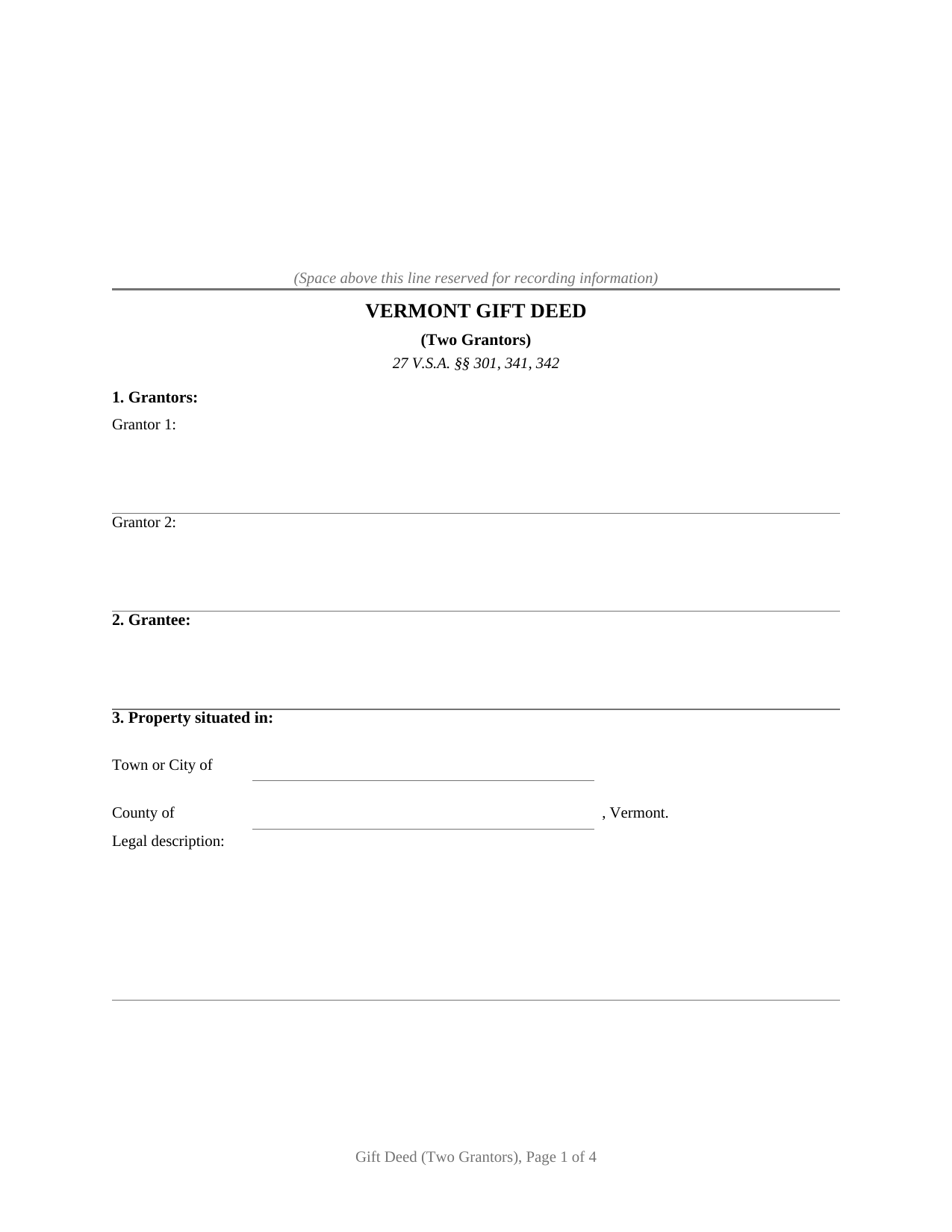 Caledonia County Gift Deed (Two Grantors) Form