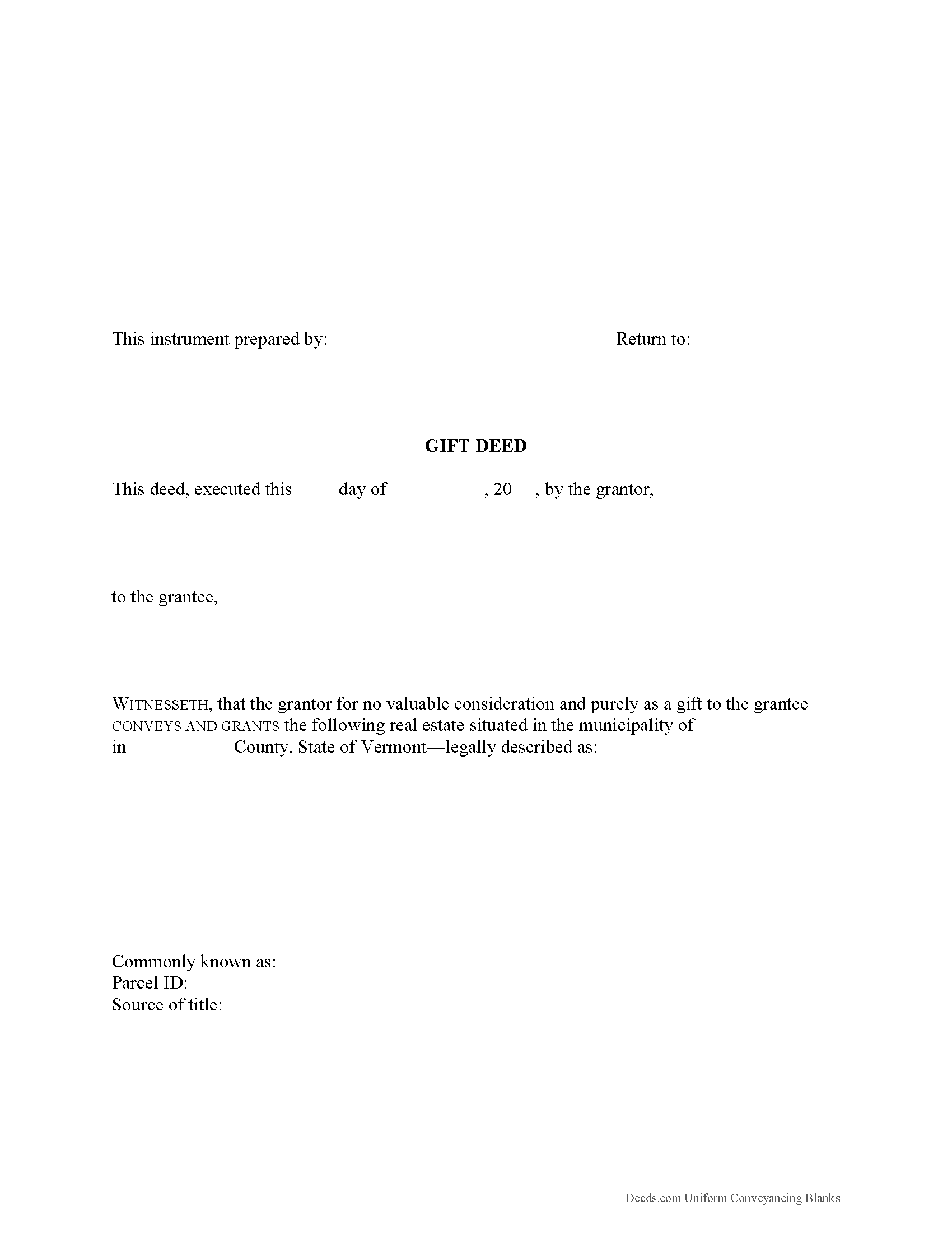 Addison County Gift Deed Form
