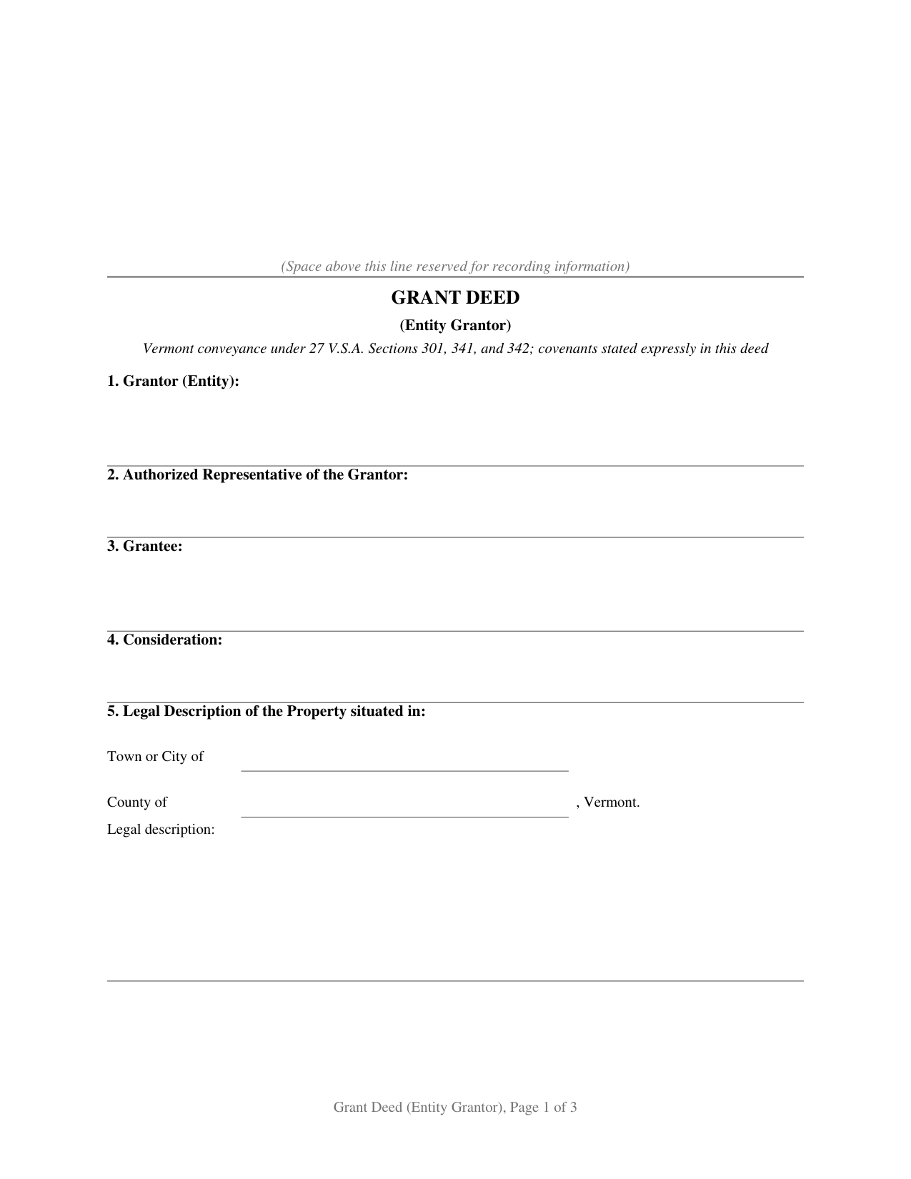 Orange County Grant Deed (Entity Grantor) Form