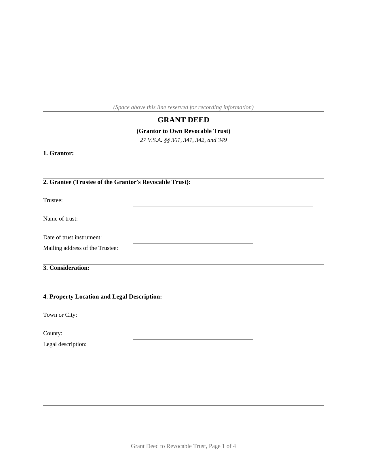 Orange County Grant Deed (Grantor to Own Revocable Trust) Form