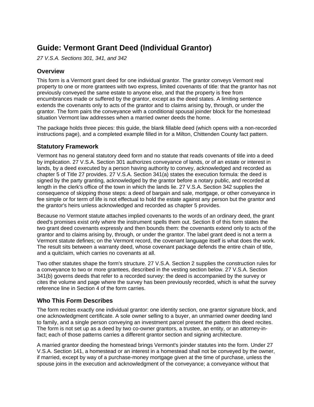 Essex County Grant Deed (Individual Grantor) Guide