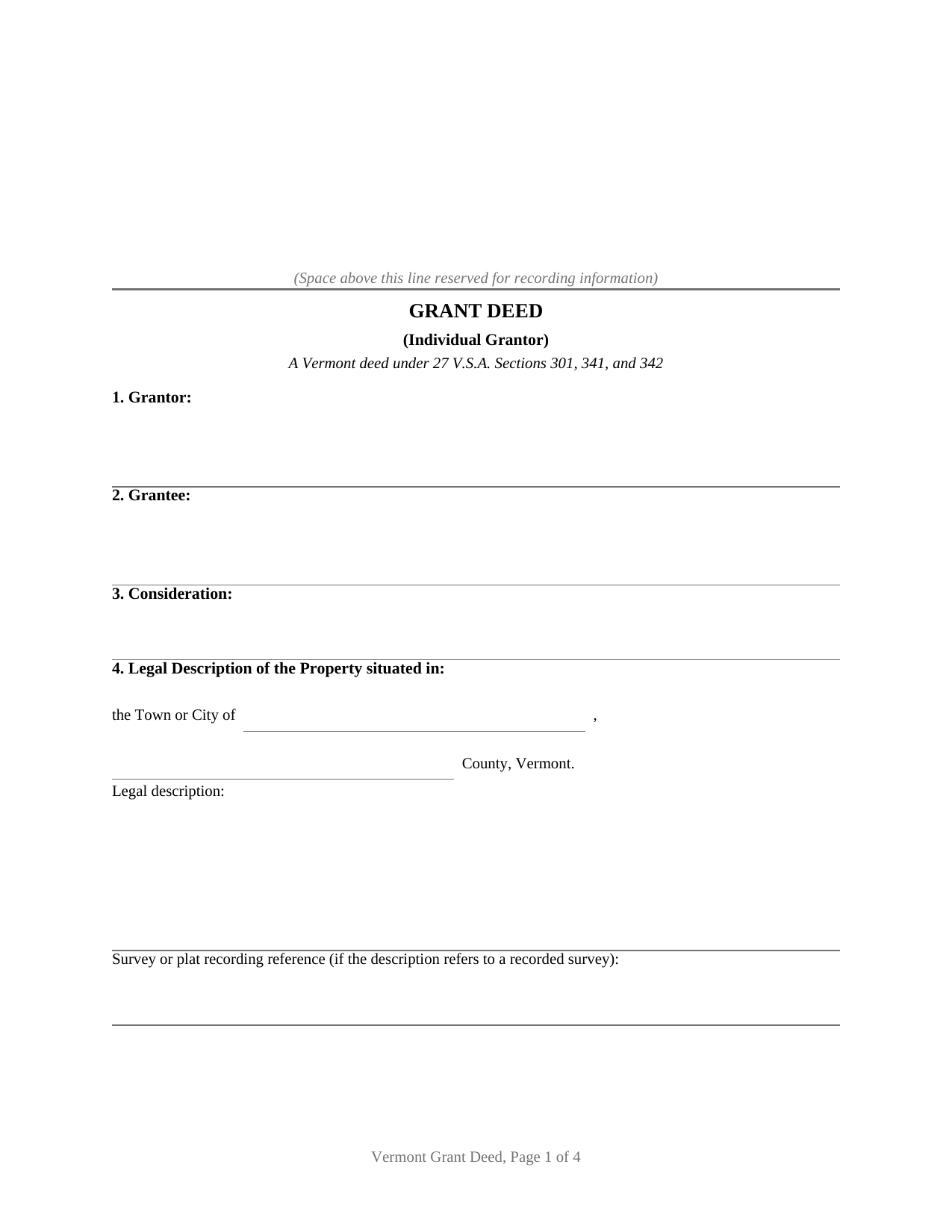 Essex County Grant Deed (Individual Grantor) Form