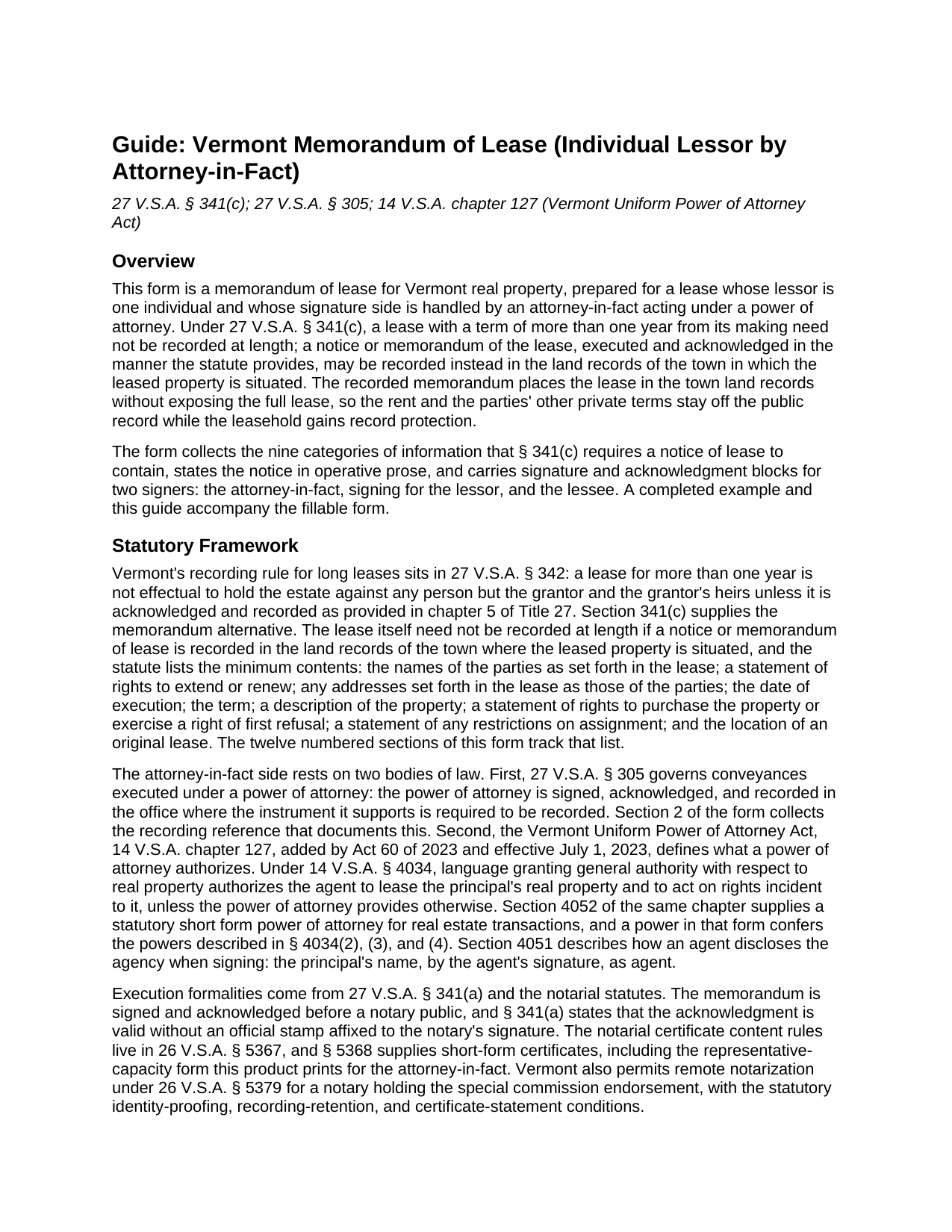 Essex County Memorandum of Lease (Individual Lessor by Attorney-in-Fact) Guide