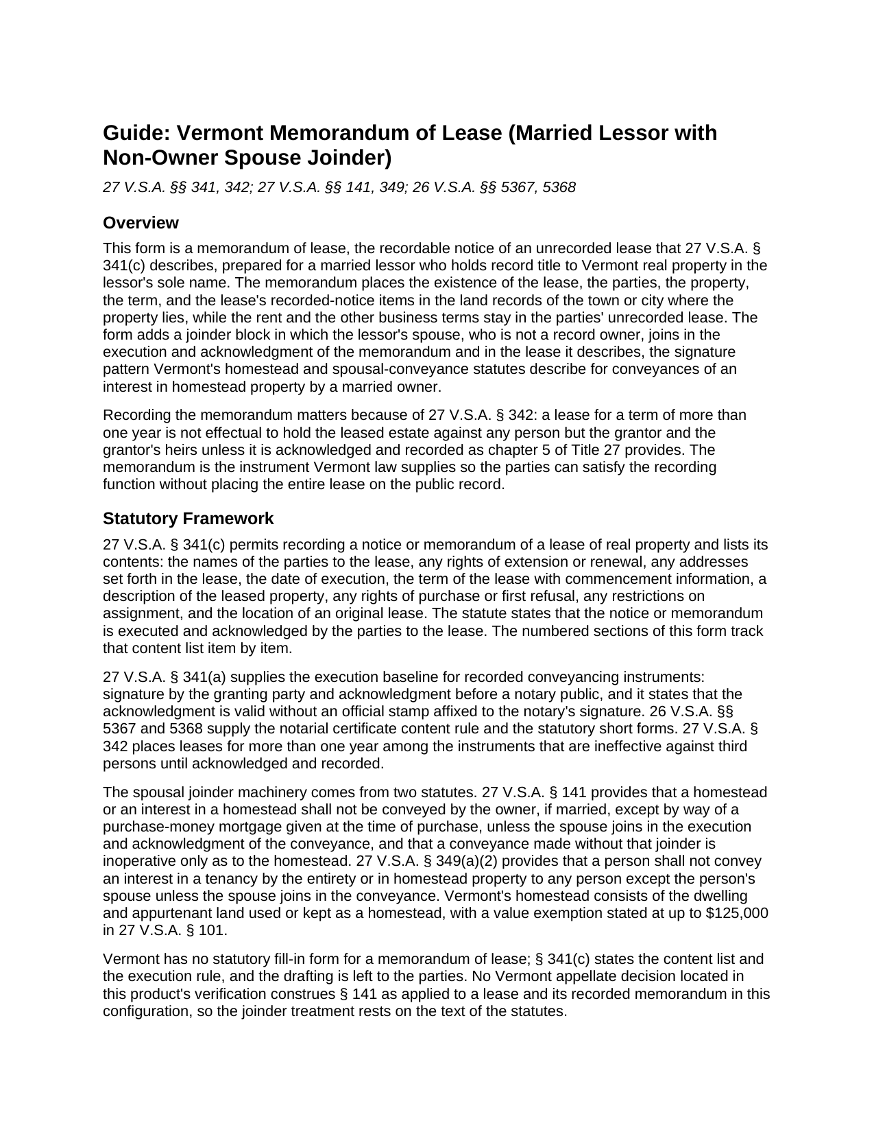 Essex County Memorandum of Lease (Married Lessor with Non-Owner Spouse Joinder) Guide