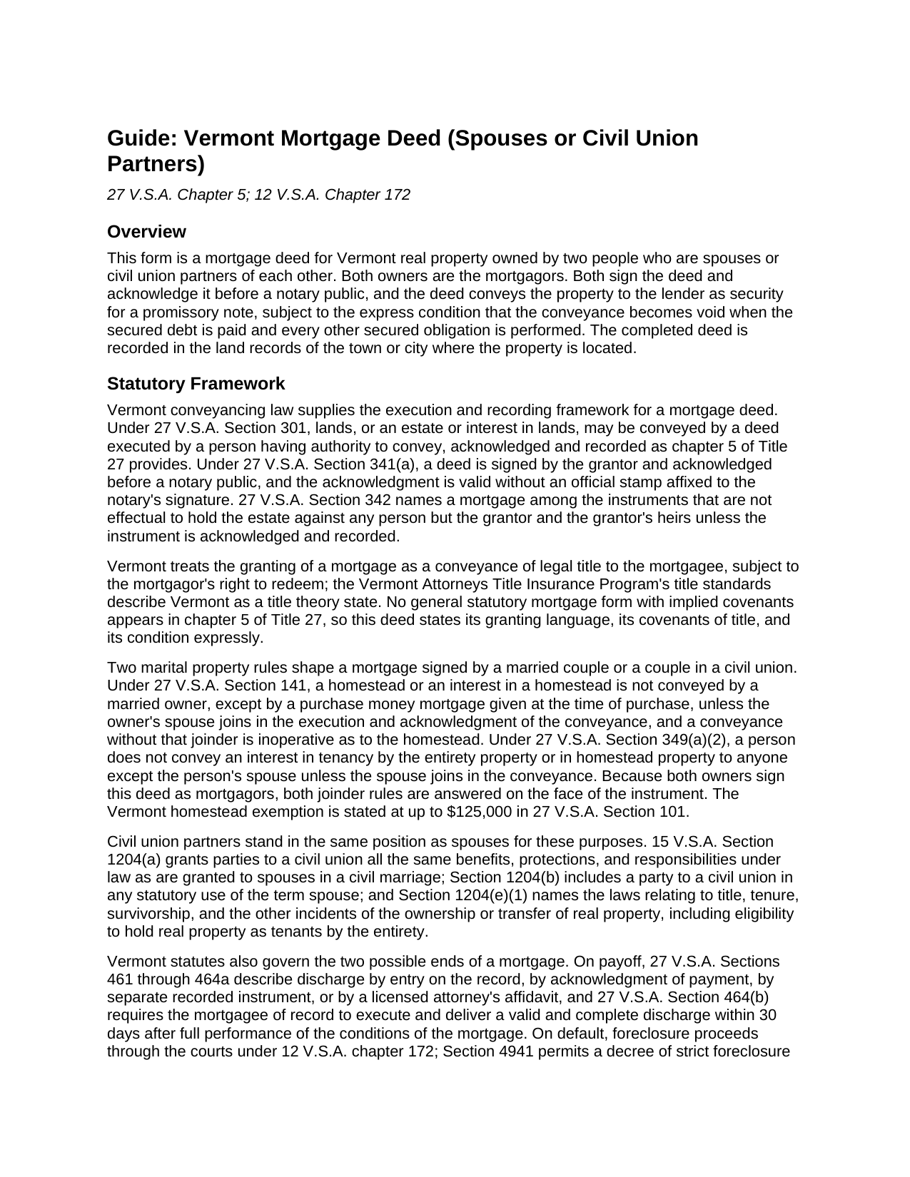 Franklin County Mortgage Deed (Spouses or Civil Union Partners) Guide