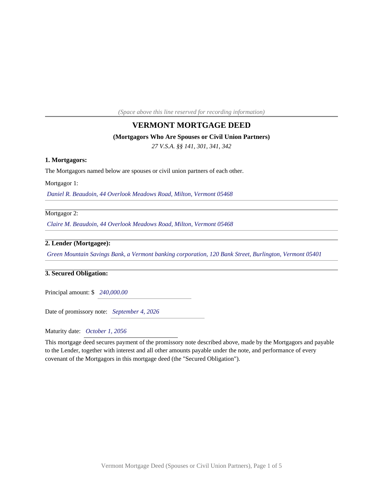 Franklin County Completed Example of the Mortgage Deed (Spouses or Civil Union Partners) Document