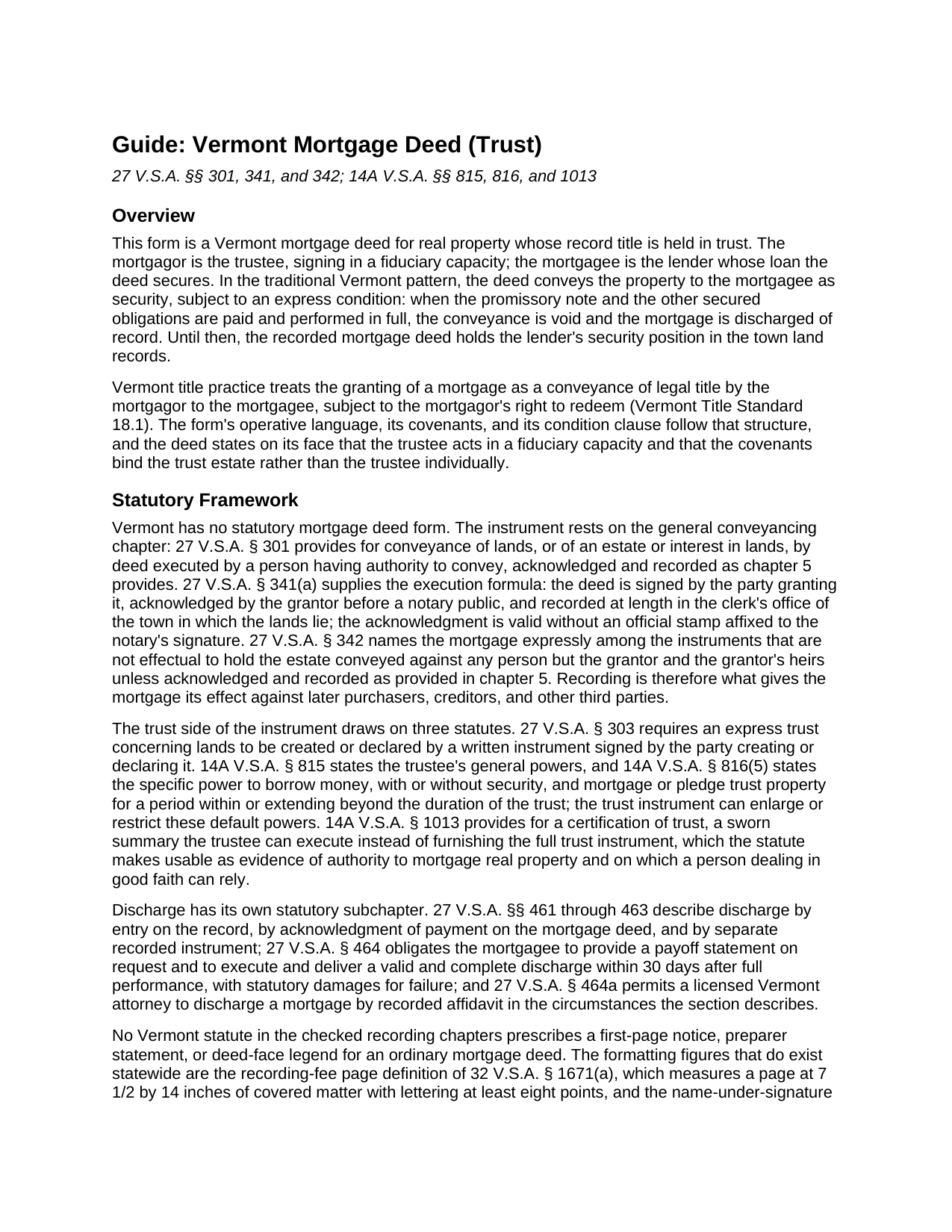 Windham County Mortgage Deed (Trust) Guide
