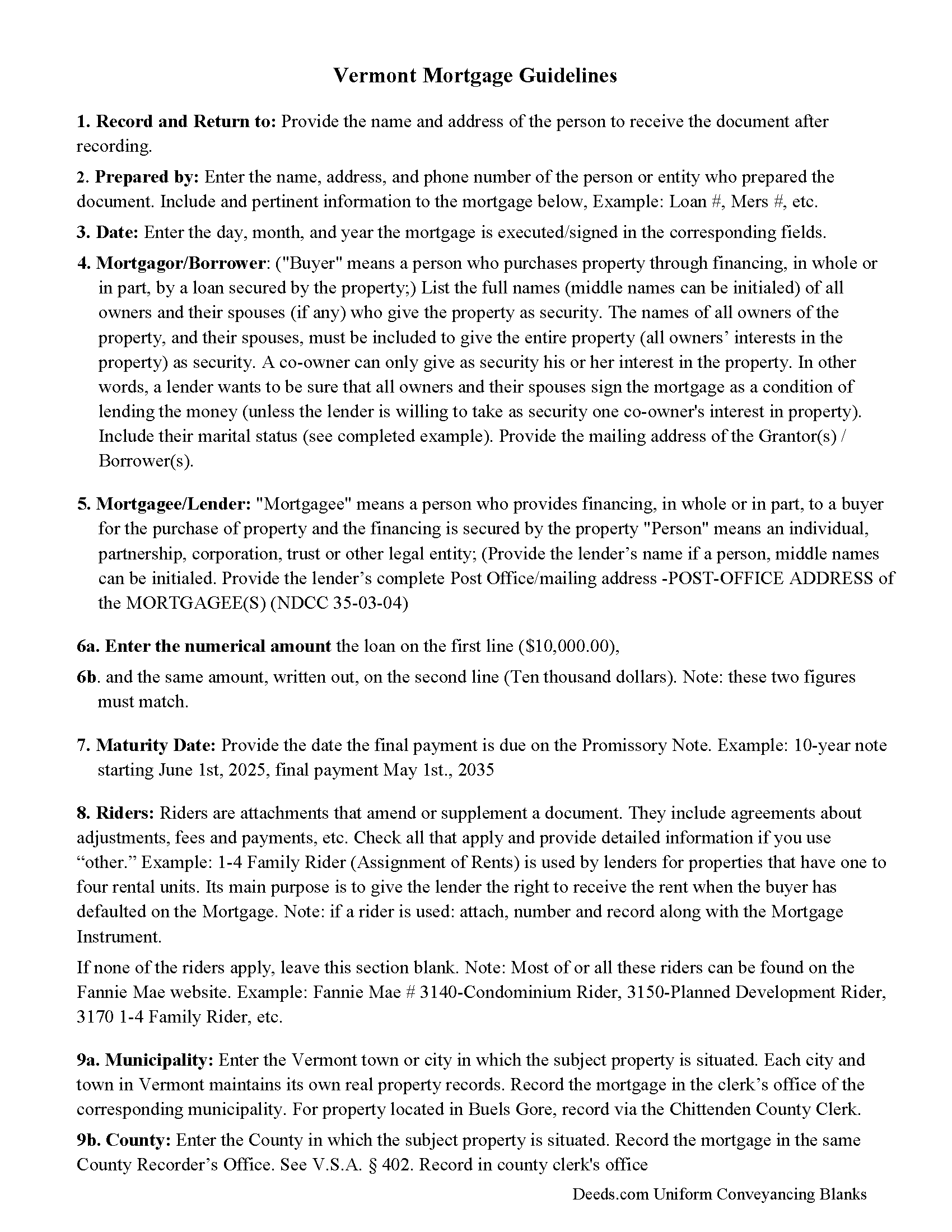 Addison County Mortgage Guidelines