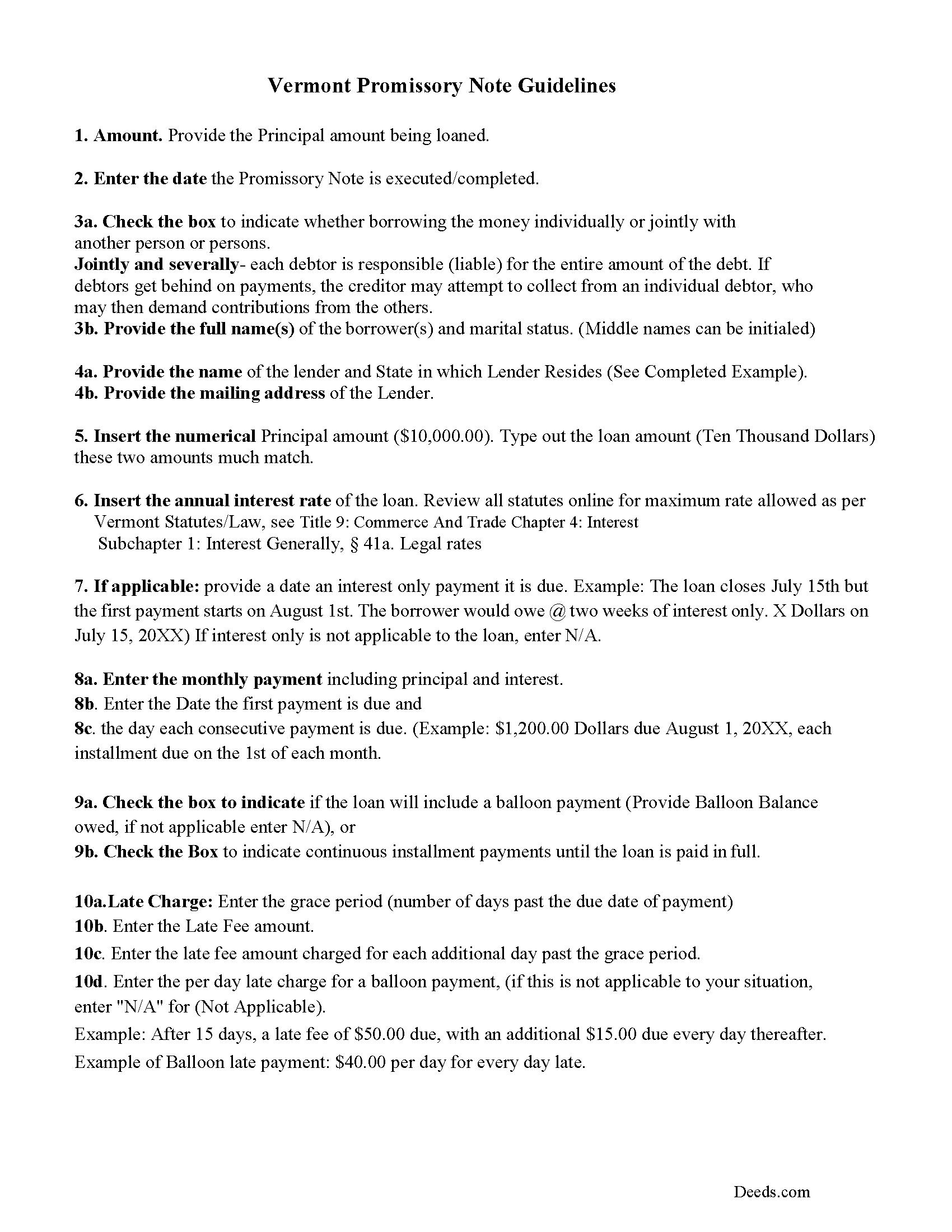 Addison County Guidelines Promissory Note