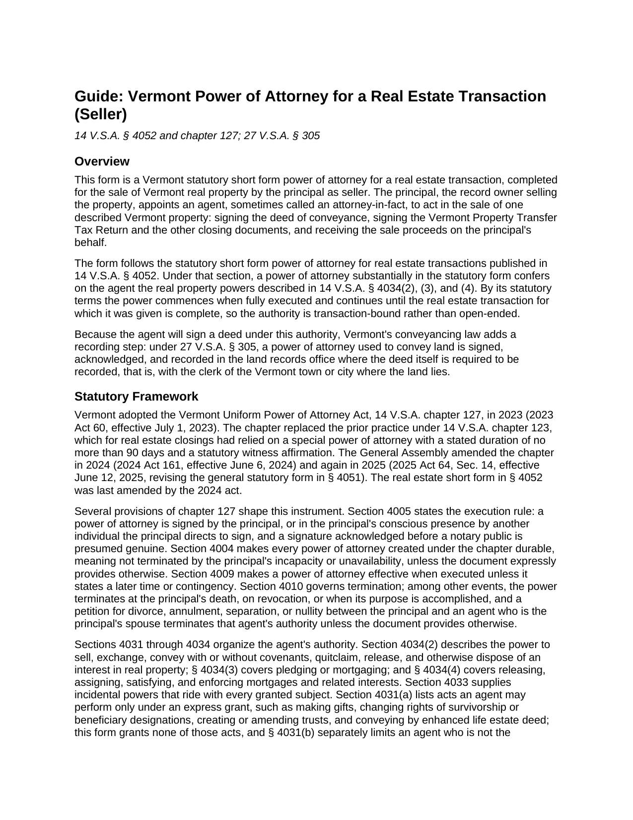 Essex County Power of Attorney (Seller) Guide