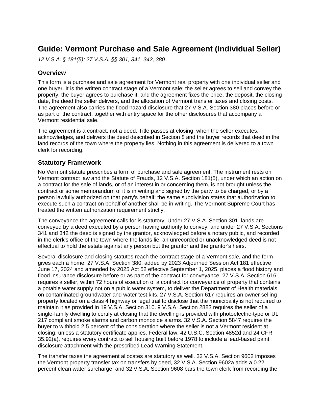 Essex County Purchase and Sale Agreement (Individual Seller) Guide