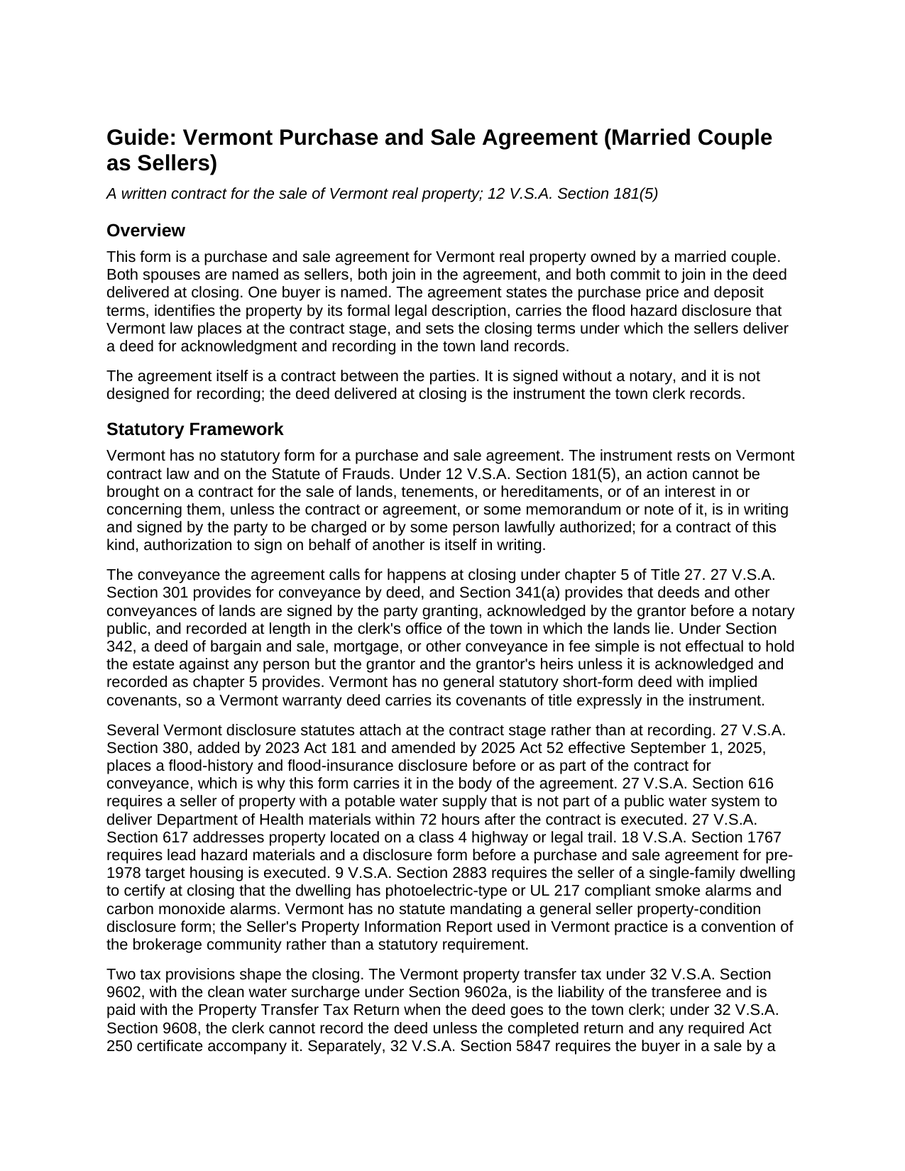 Essex County Purchase and Sale Agreement (Married Couple as Sellers) Guide