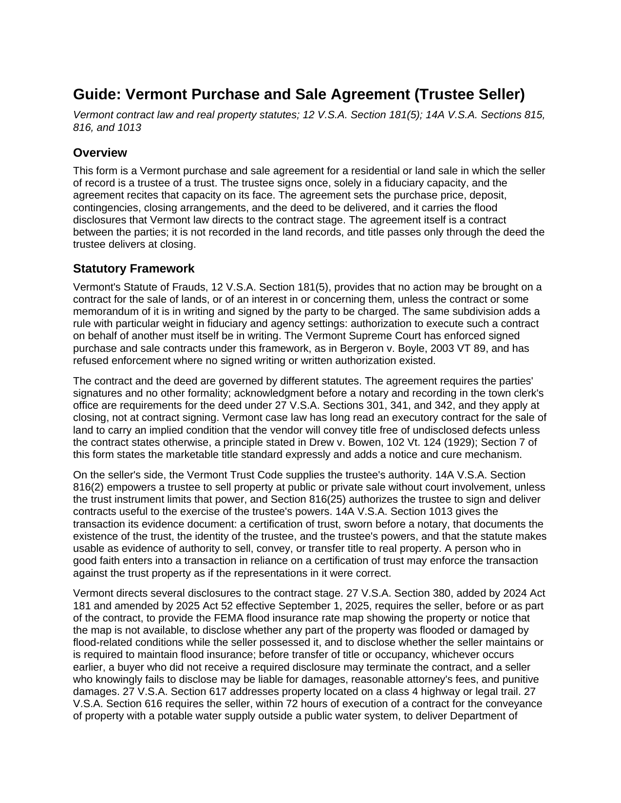 Essex County Purchase and Sale Agreement (Trustee Seller) Guide