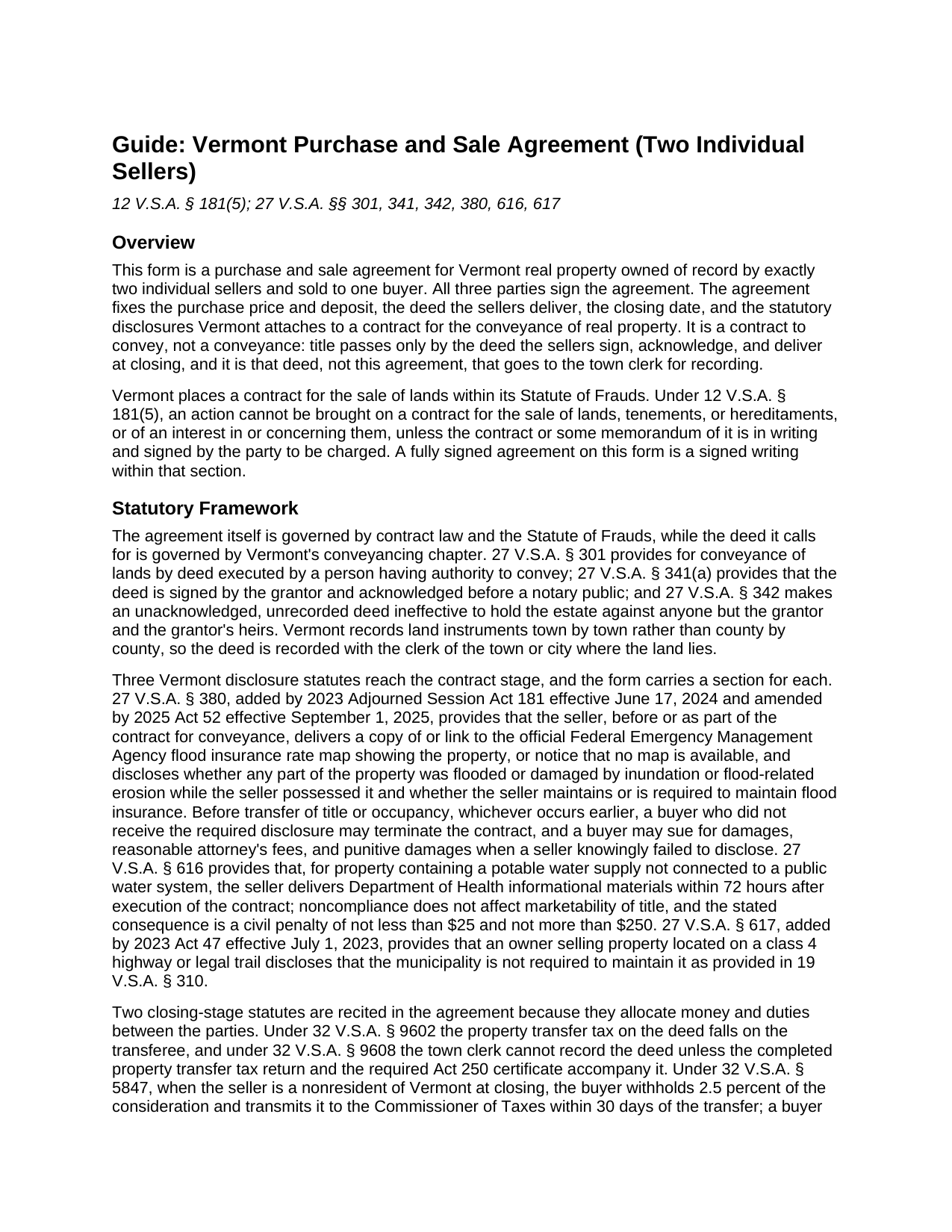 Essex County Purchase and Sale Agreement (Two Individual Sellers) Guide