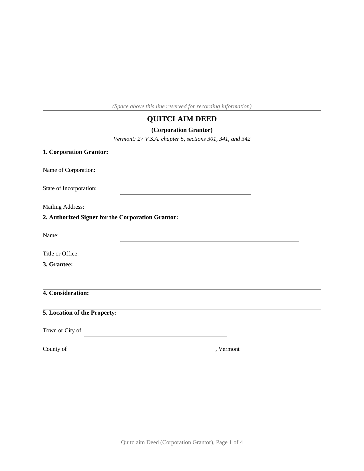 Washington County Quitclaim Deed (Corporation Grantor) Form